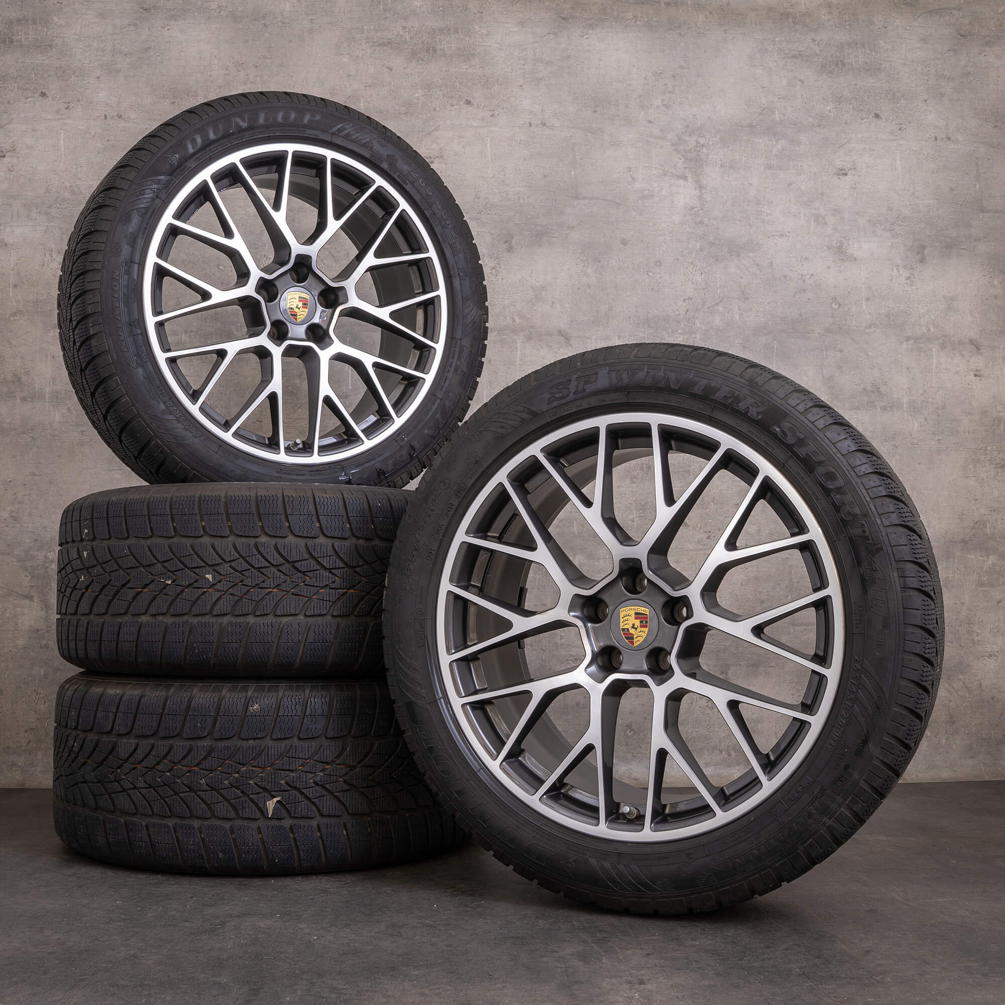 Originale Porsche Macan vinterhjul 20 tommers I & II felger RS Spyder 95B601025DS 95B601025DT titanpolert