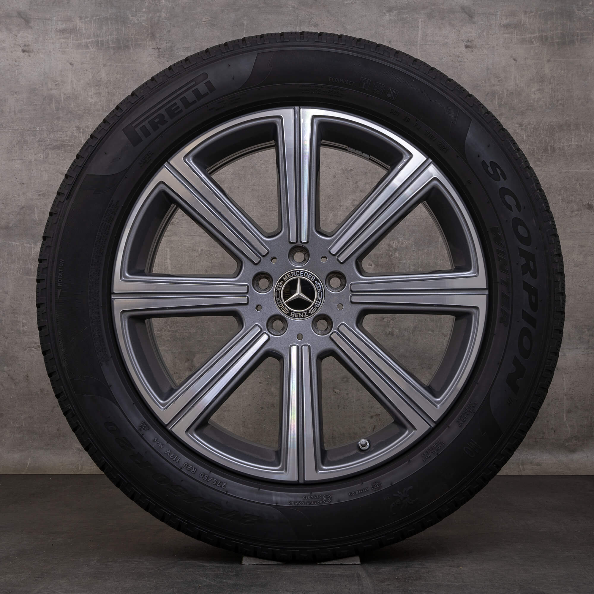 Original zimní pneu s disky Mercedes Benz GLS 20" X167 ráfky na auto A1674010900 himalaya šedá lesklá soustružená