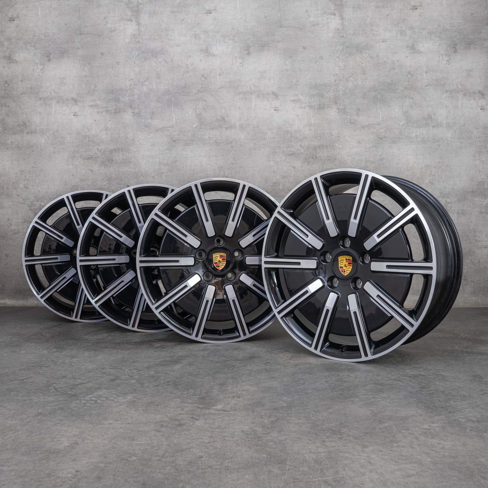 Oryginalne felgi Porsche Taycan 20 cali 9J1 Aero Design 9J1601025E 9J1601025F czarne Polerowane
