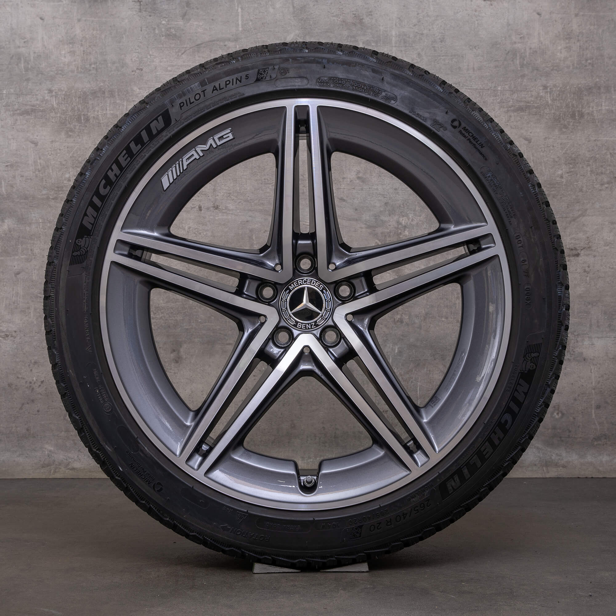 Ekte Mercedes Benz AMG GT 43 53 63 S 4Matic+ & E Performance Winterrder 20-tommers X290 4-Trer felger A2904011800 A2904010500 himalaya grå blank dreid