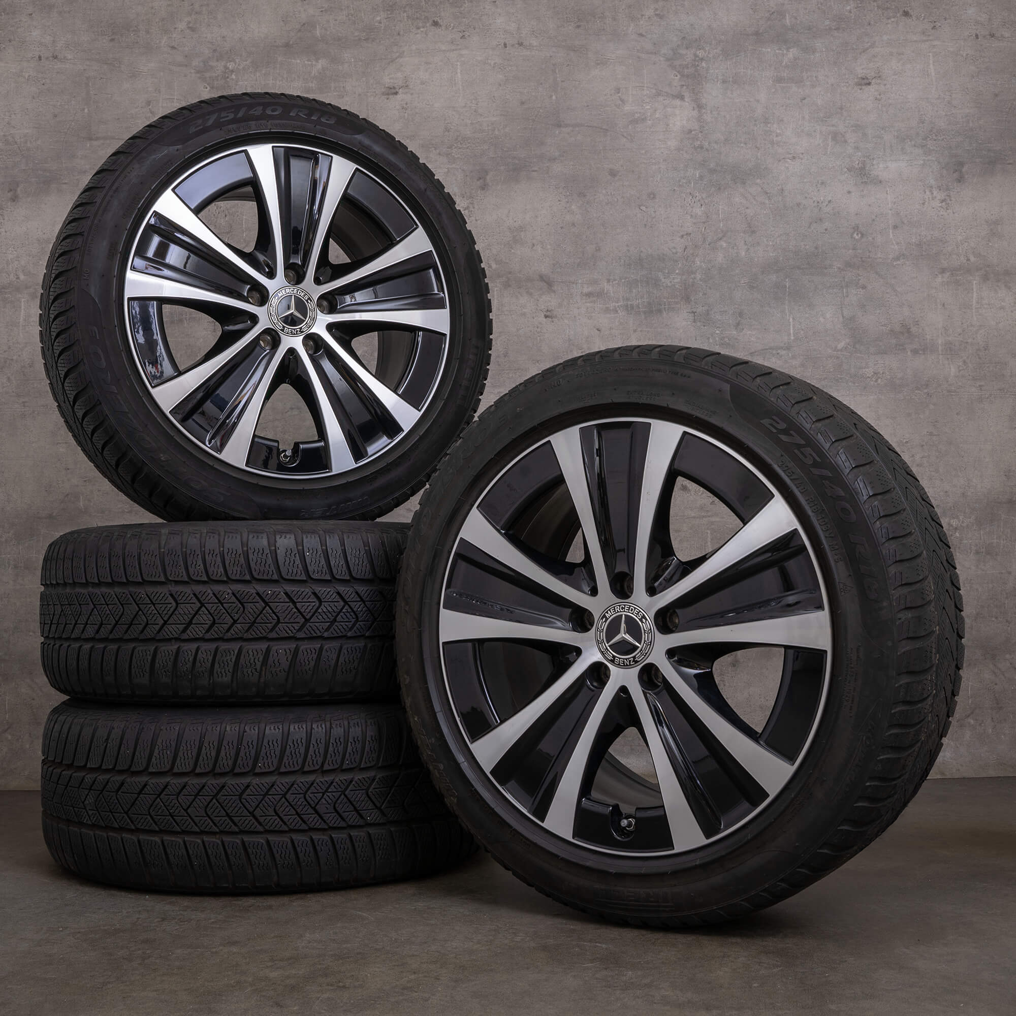 Ekte Mercedes Benz E-Klasse vinterhjul 18-tommers W213 S213 E300de E300e felger A2134013700 A2134015300 svart polert