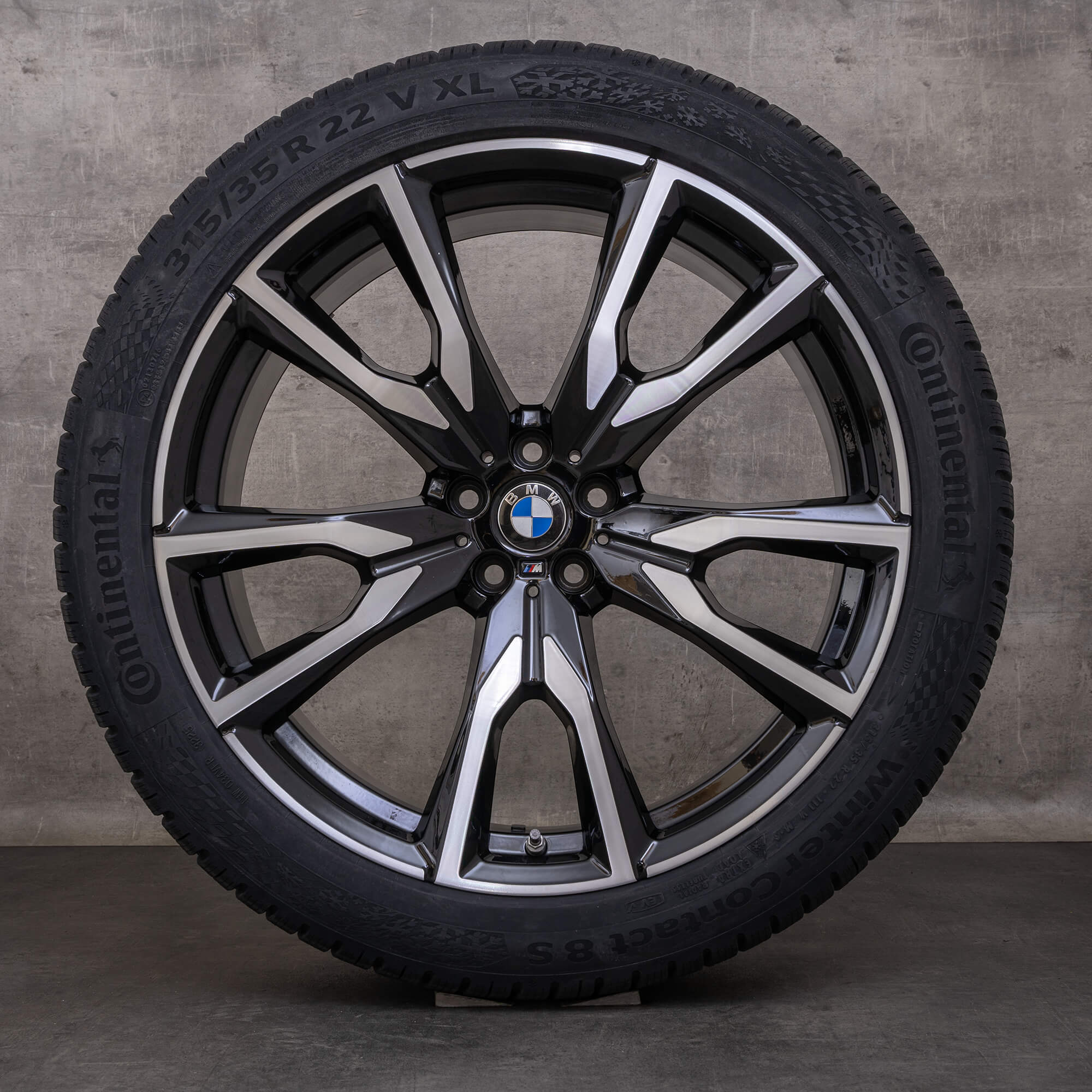 Originale BMW X7 fælge 22 tommer G07 med sommerdæk styling 755 M 8074221 8090108 sort poleret
