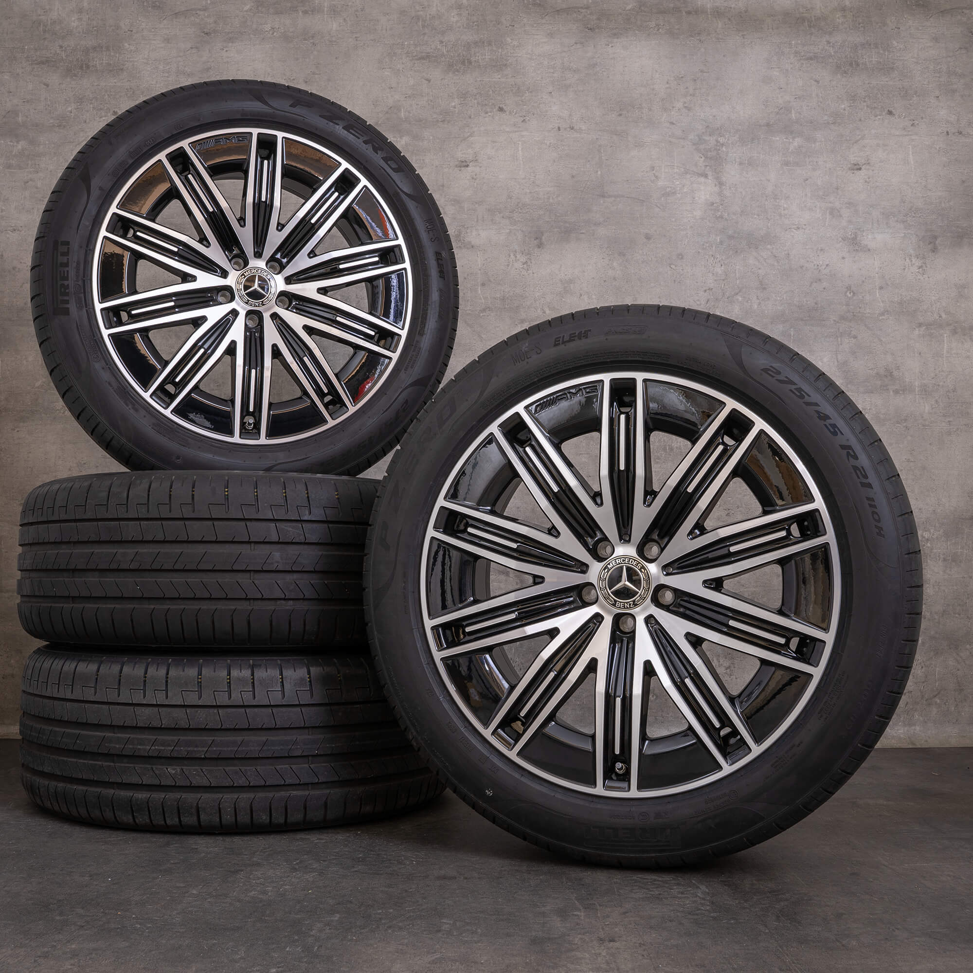 Oryginalne felgi Mercedes Benz EQS AMG 21 cali X296 letnie koła A2964011600 czarne polerowane toczone