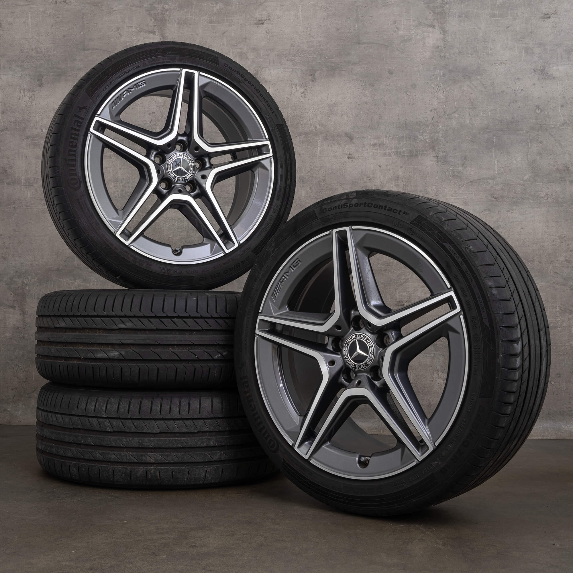 Alkuperäiset AMG Mercedes Benz C Class C43 vanteet 18 tuumaa C450 Sport W205 S205 C205 A205 kesävanteet A2054019900 A2054019600 himalajan harmaa