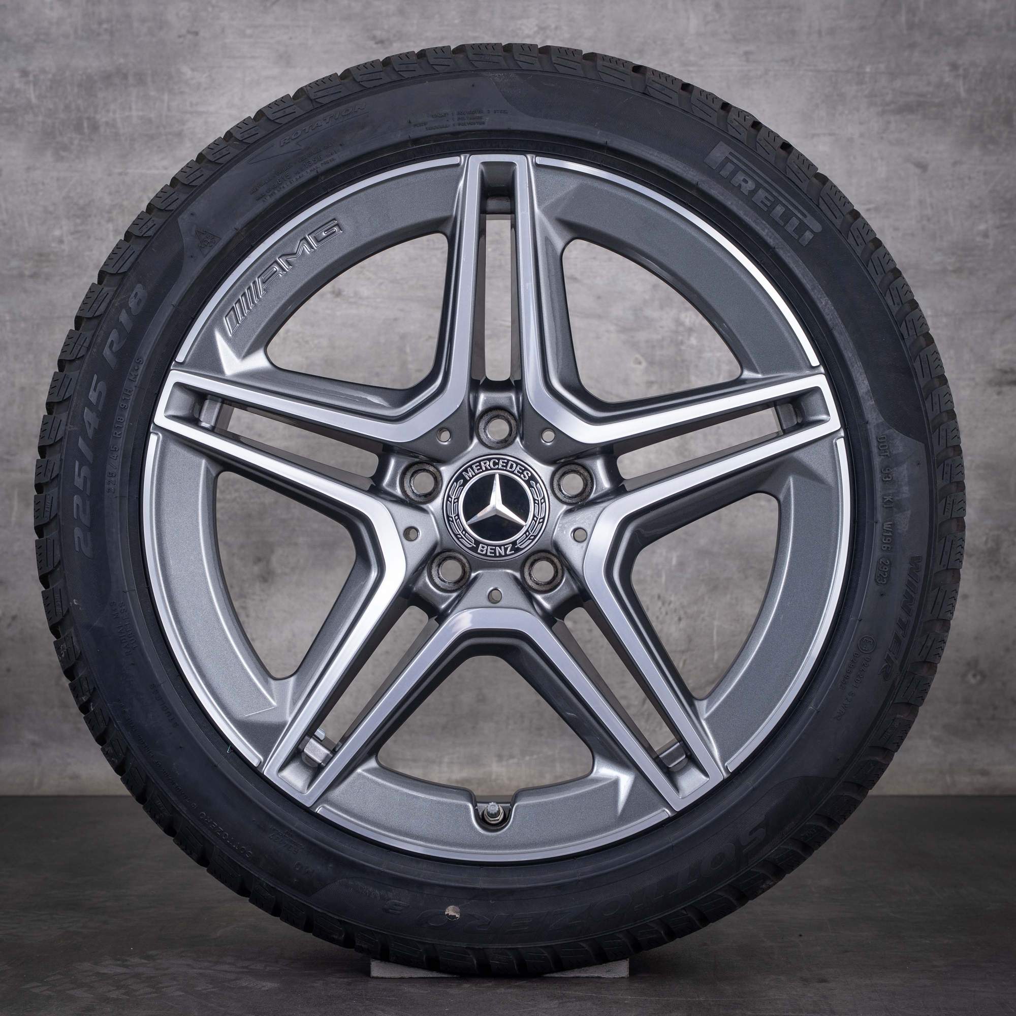 Jante originale Mercedes-Benz Clasa A Clasa B CLA AMG pentru anvelope de iarnă 18 inci W177 V177 W247 X118 C118 cod A1774011500 culoare „Himalaya Grey” jante diamantate