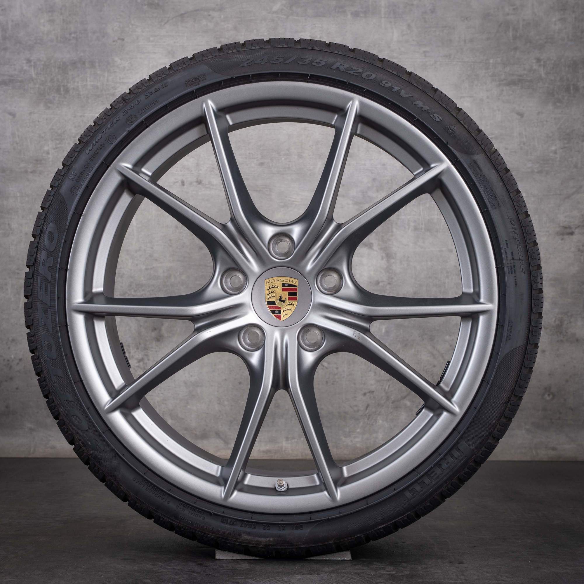 Alkuperäiset Porsche 991 II -talvirenkaat 20 tuumaa Carrera 4 & S GTS -vanteet 99136271000 99136276003 mattapintainen platinahopea