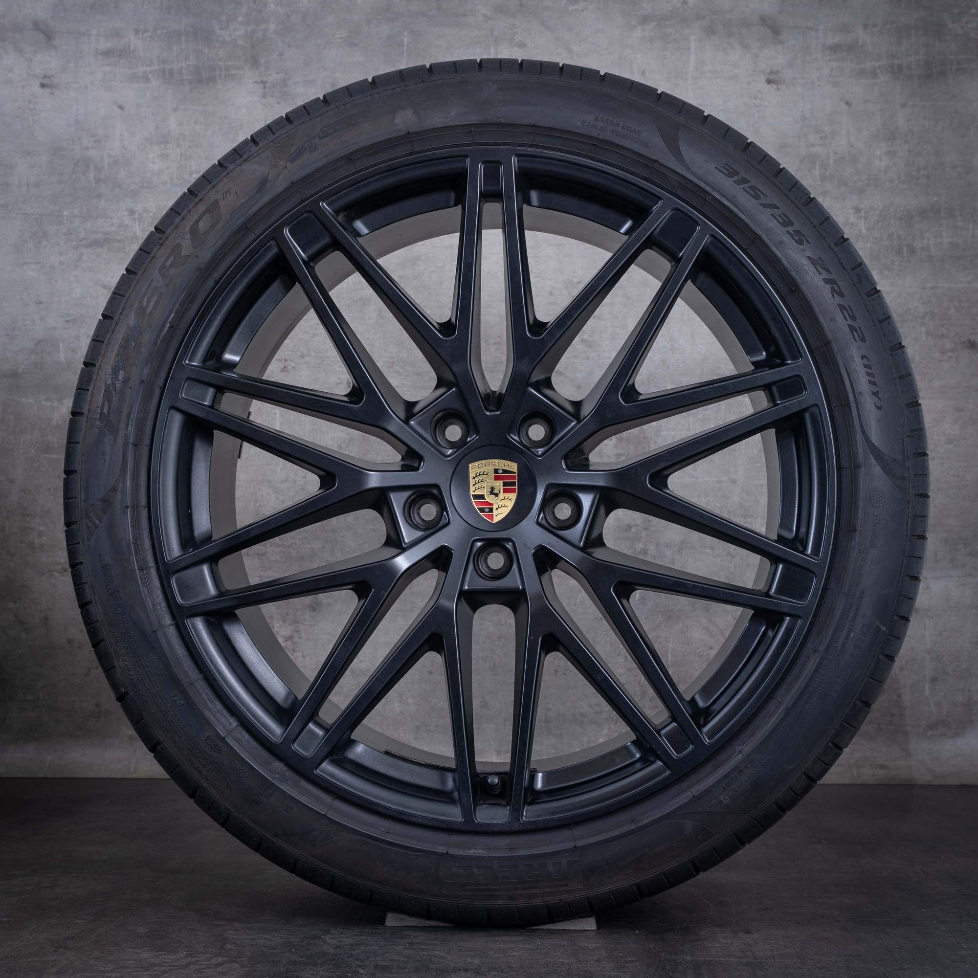 Original 22 Zoll Porsche Cayenne Sommerräder Coupe E3 9Y RS Spyder Felgen 9Y3601025BH 9Y3601025BJ schwarz matt