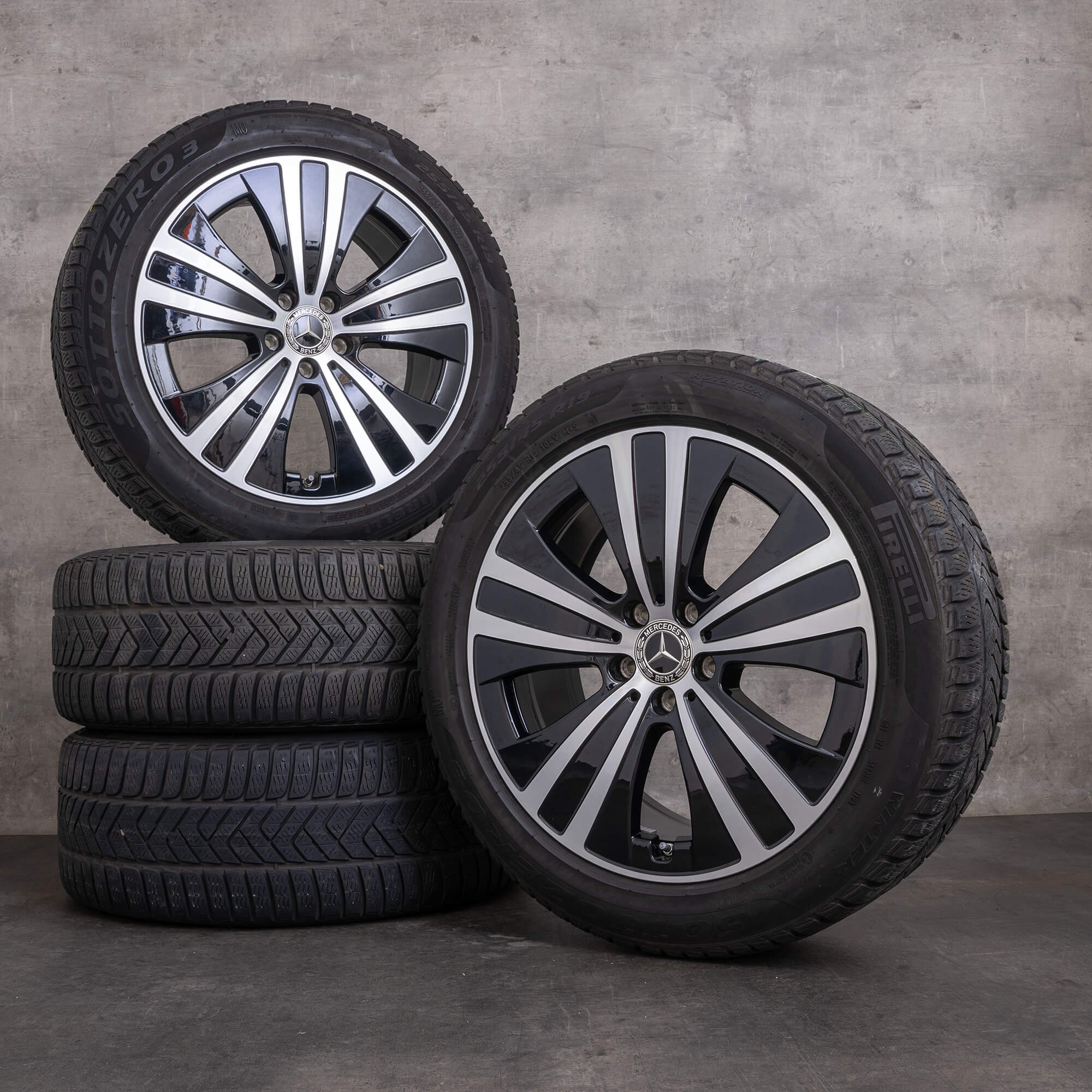 Orijinal Mercedes Benz EQE kış jant lastik 19 inç V295 jantlar A2954011200 siyah parlak tornalanmış