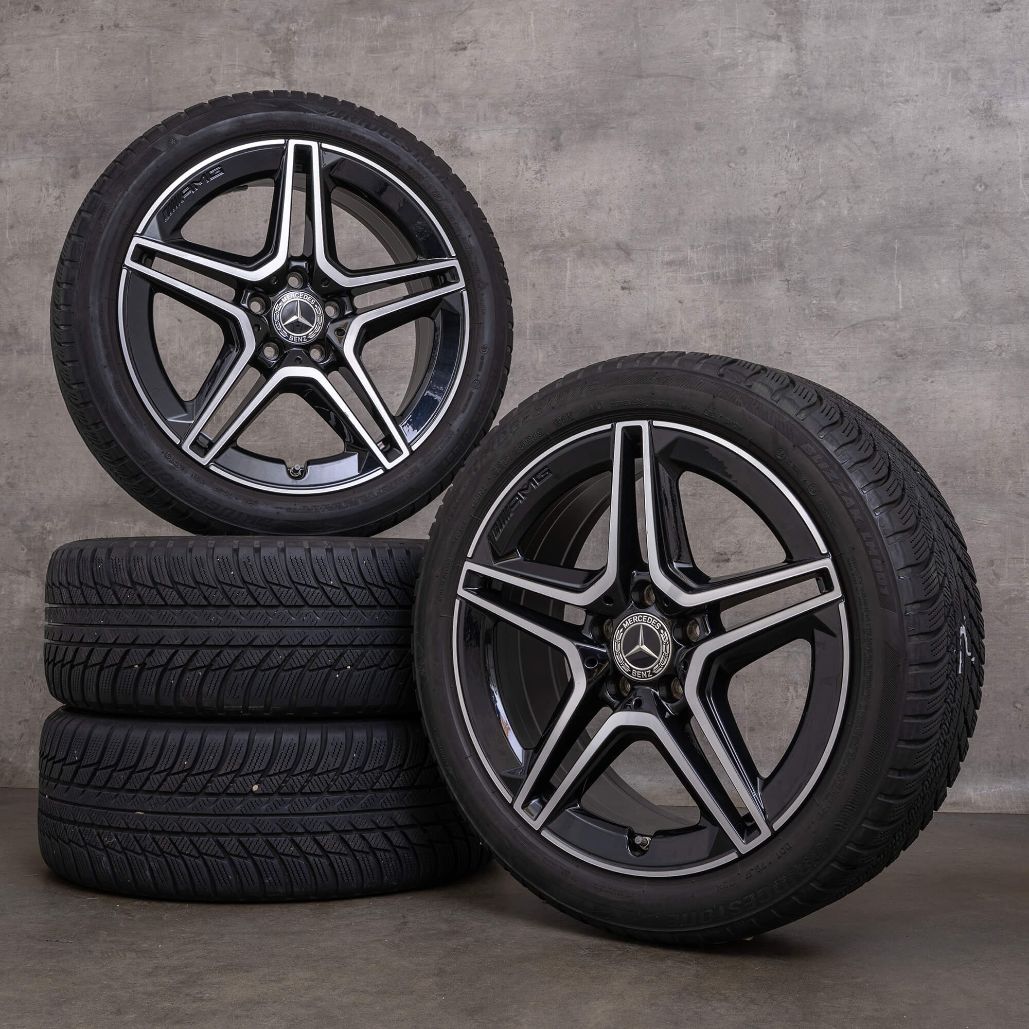Genuine AMG Mercedes Benz Clase A B CLA llantas completas de invierno 18 pulgadas W177 V177 W247 X118 C118 A1774011500 negro brillante torneado