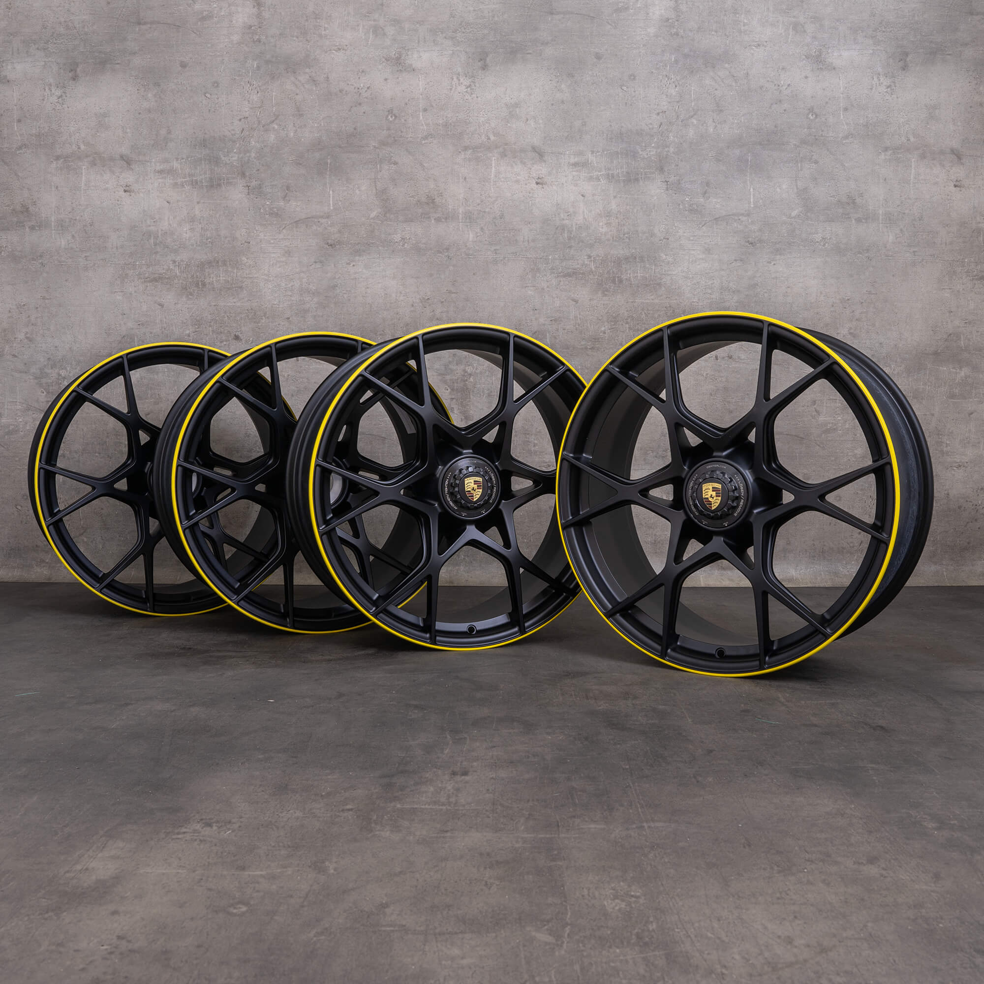 OEM Porsche Cayman Rims 20 inch Boxster 982 GT4 RS 9GT601025D 9GT601025E black yellow matt NEW