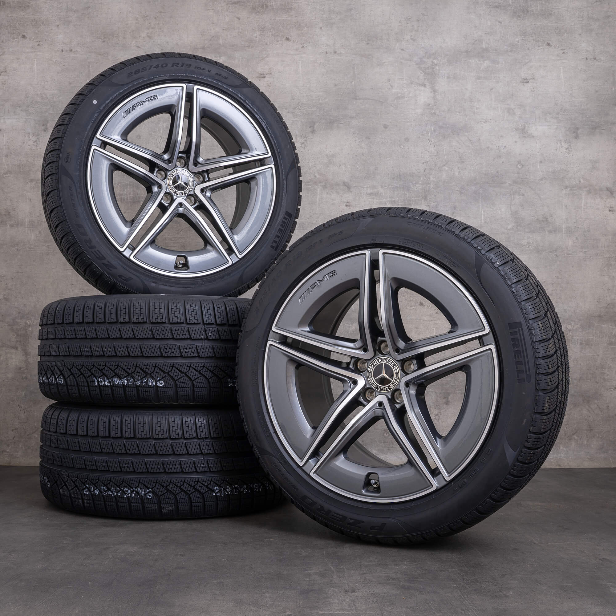 Original Mercedes Benz E-Klasse E53 hybrid AMG Winterräder 19 Zoll 214 Felgen A2144010900 A2144011000 himalaya grey glanzgedreht