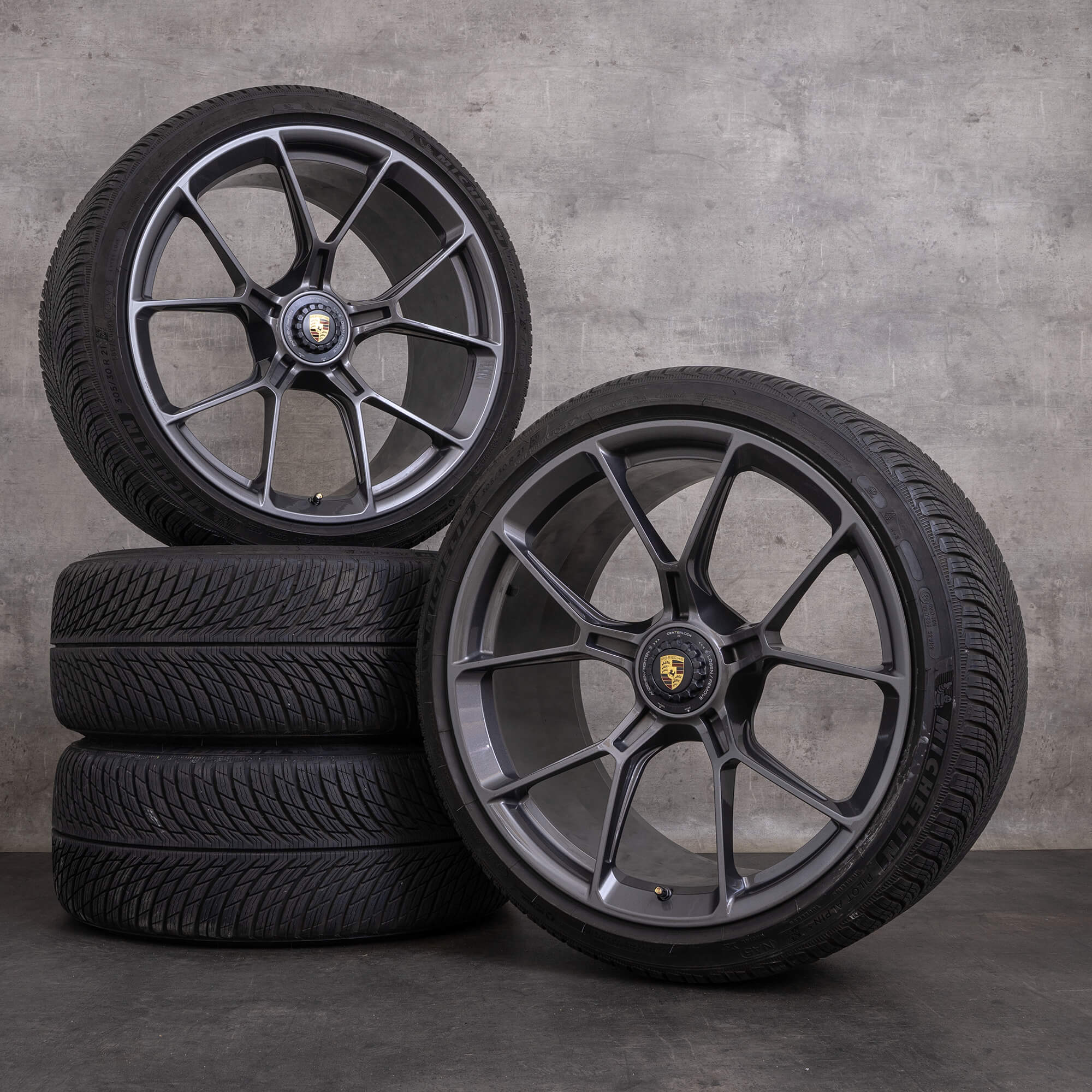 Original zimní pneu s disky Porsche 911 20 21palcové ráfky na auto 992 I GT3 & RS 9GT601025B 9GT601025C achátově šedá metalíza