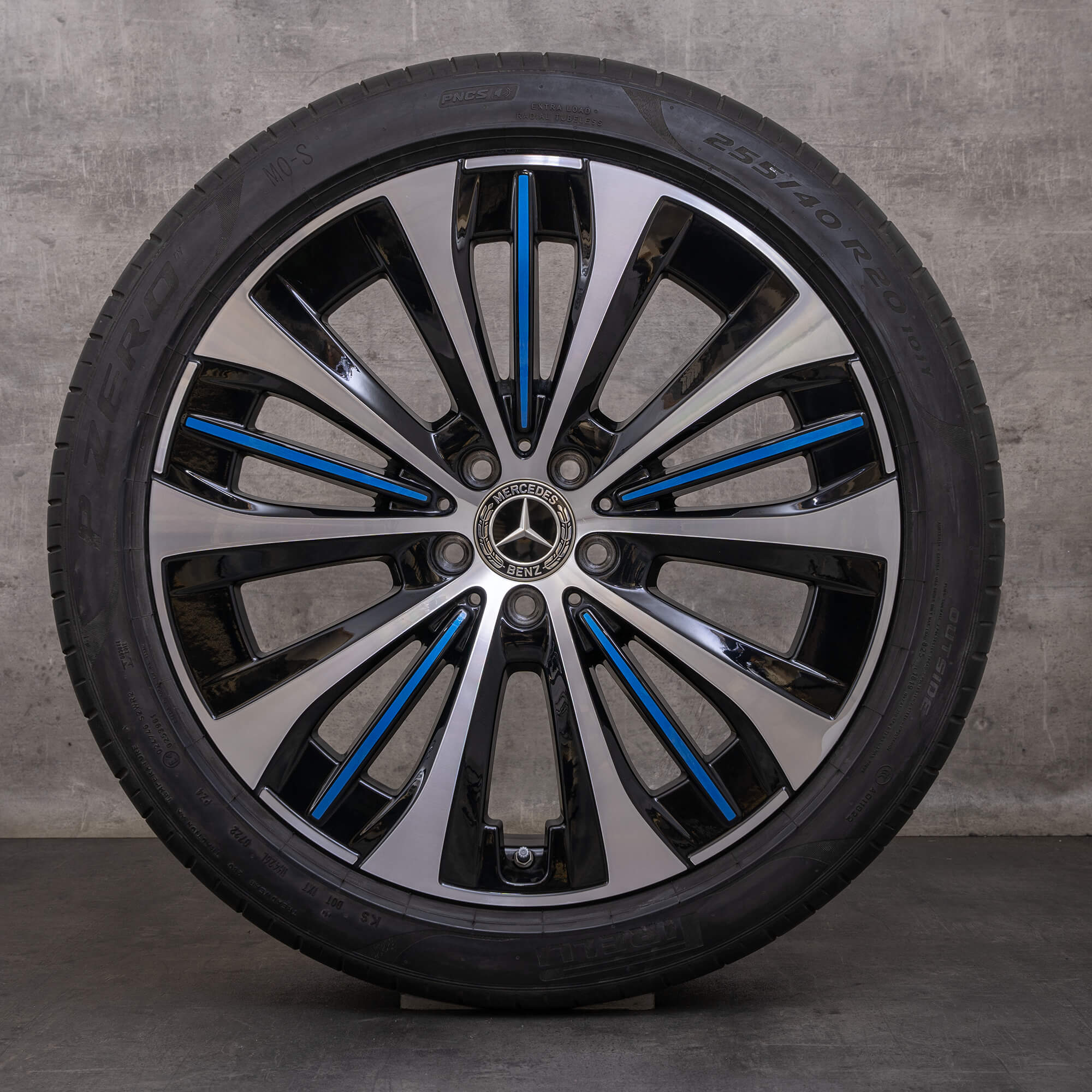 Orijinal Mercedes Benz EQE jantlar 20 inç V295 sedan yaz jant lastik A2954011800 siyah mavi parlak tornalı