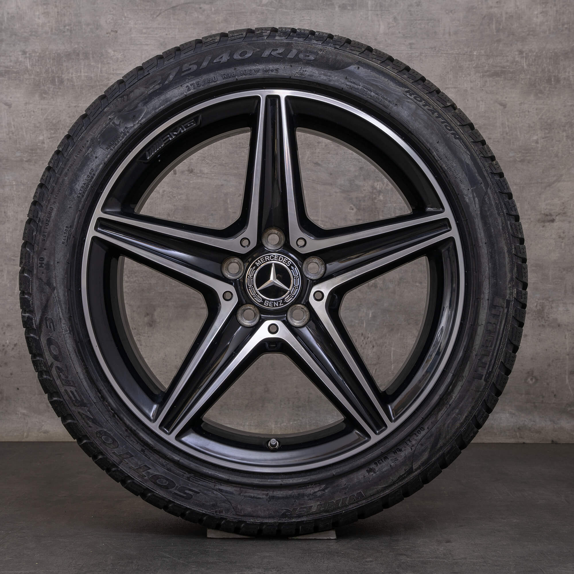 Originale Mercedes Benz E-klasse AMG vinterdæk med fælge 18 tommer W213 S213 A238 C238 E300 A2134011800 A2134011900 sort blank drejet