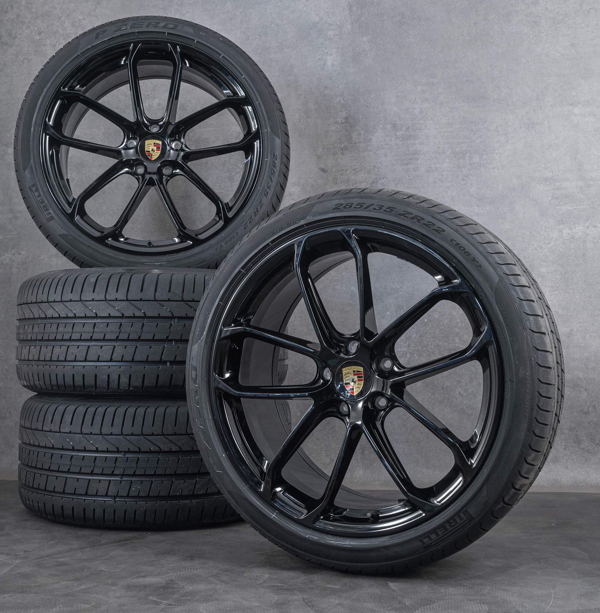 Original Porsche Cayenne Felgen 22 Zoll 9YA II Sommerräder 9Y3601025BA 9Y3601025AP schwarz glanz NEU