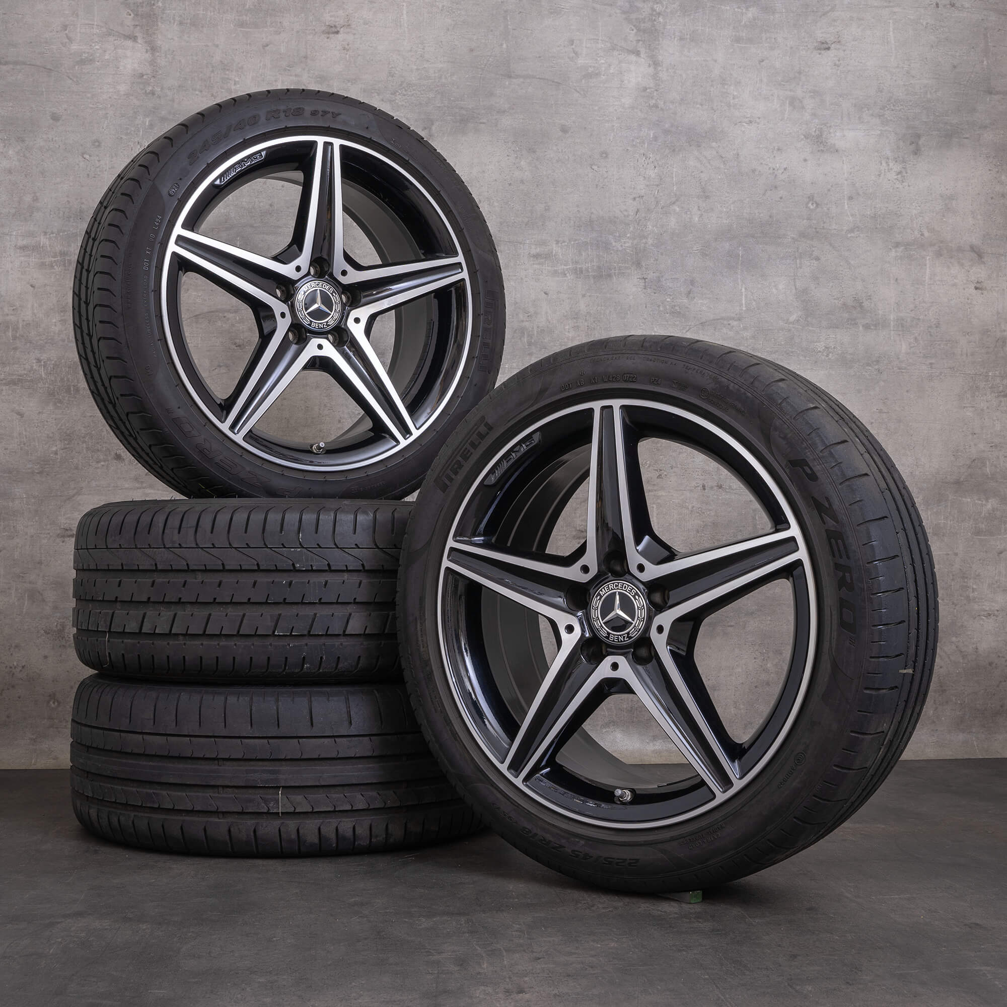 Orijinal Mercedes Benz C-Serisi AMG C43 C450 Sport yaz jant lastikleri 18 inç W205 S205 C205 A205 jantlar A2054014800 A2054017200 siyah mat