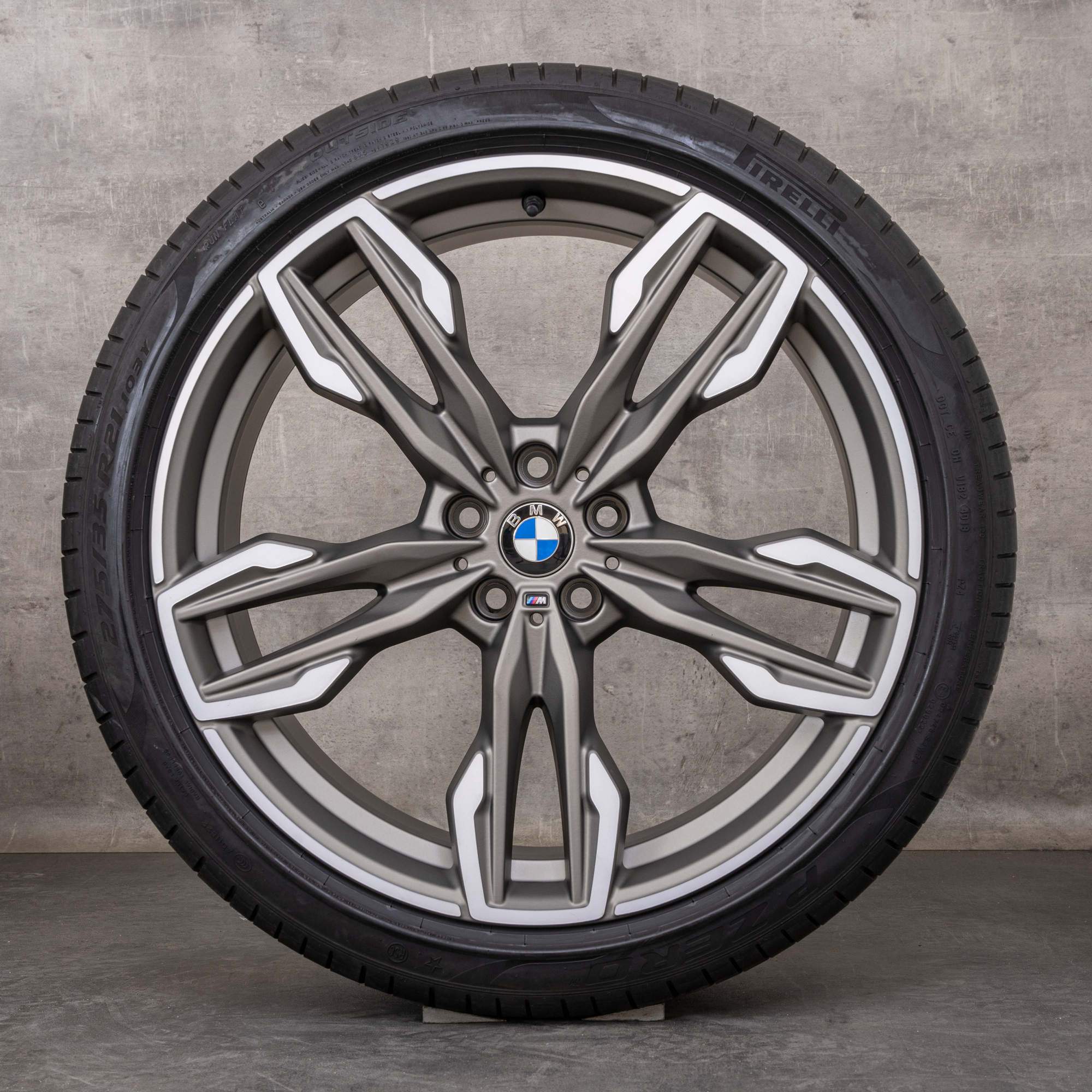 Original BMW X3 X4 Felgen 21 Zoll G01 G02 Sommerräder 8053455 8053456 Doppelspeiche 718 M ferric grey matt glanzgedreht NEU