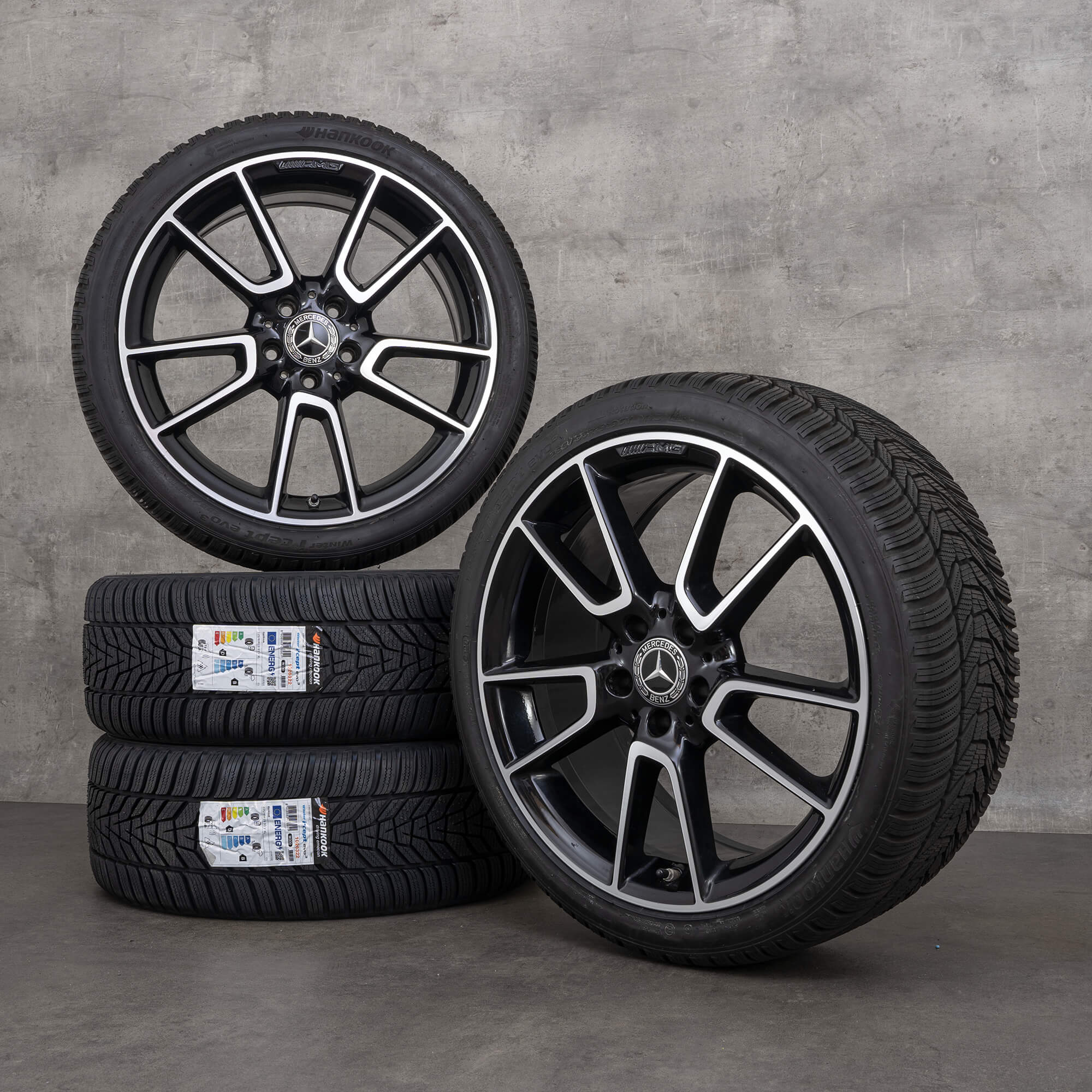 Orijinal Mercedes Benz C-Serisi AMG kış jant lastik 19 inç W205 S205 C205 A205 jantlar A2054012200 A2054012300 siyah parlak tornalı