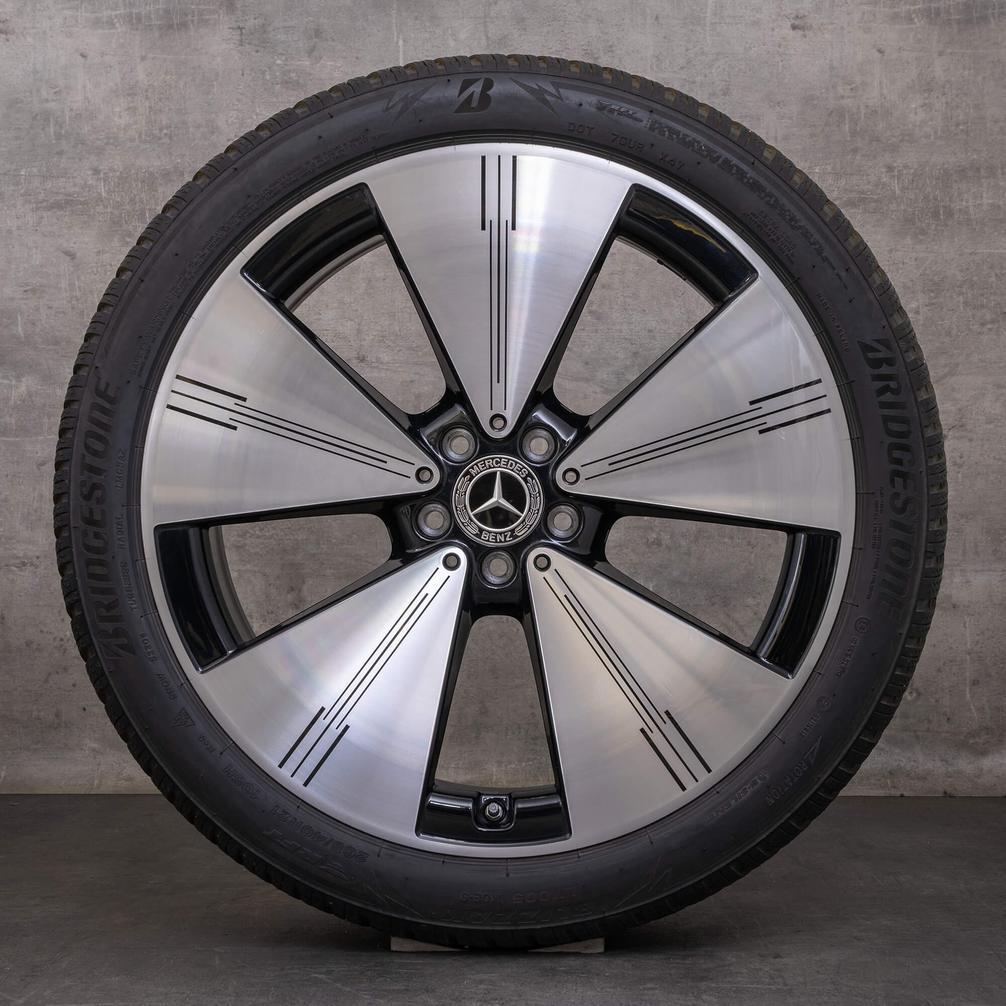 Alkuperäiset Mercedes Benz EQS talvirenkaat 21 tuuman V297 vanteet A2974011100 musta kiillotettu sorvattu