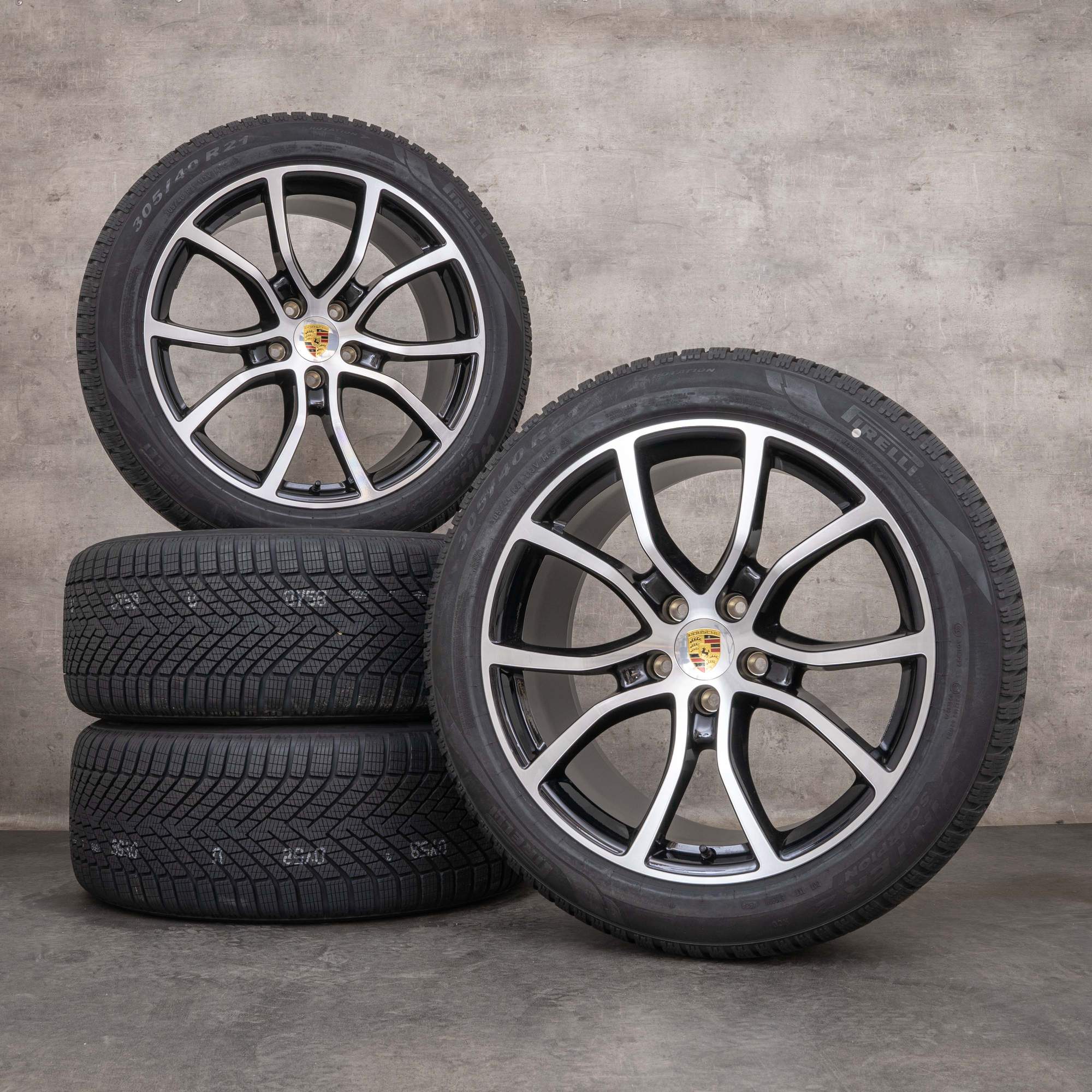 Originalní ráfky na auto Porsche Cayenne Coupe 21" 9YA E3 II letní kola 9Y0601025DB 9Y3601025BNExclusive Design černá lesklá soustružená