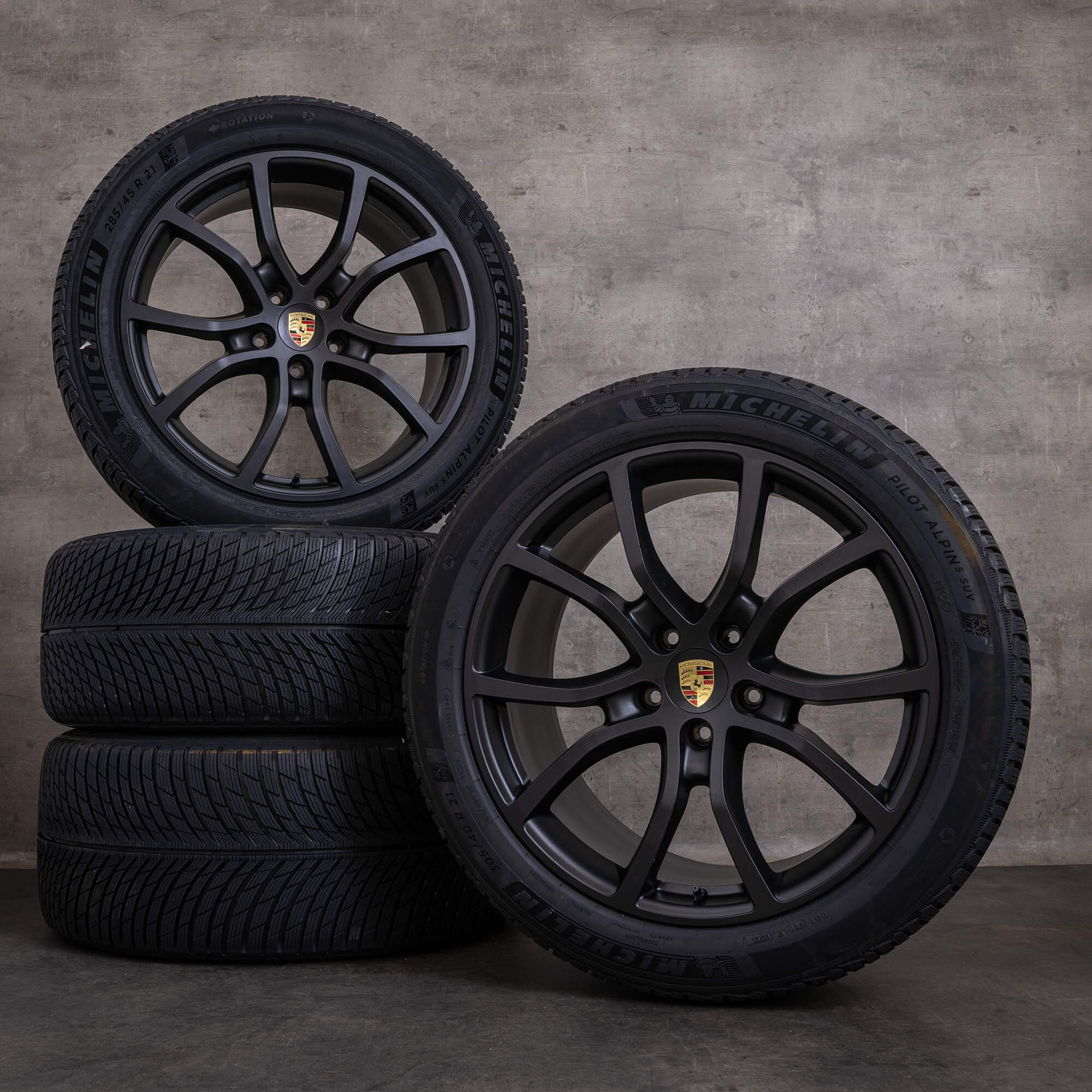 Original Porsche Cayenne Winterräder 21 Zoll 9YA II Felgen 9Y0601025BH 9Y0601025BJ schwarz matt