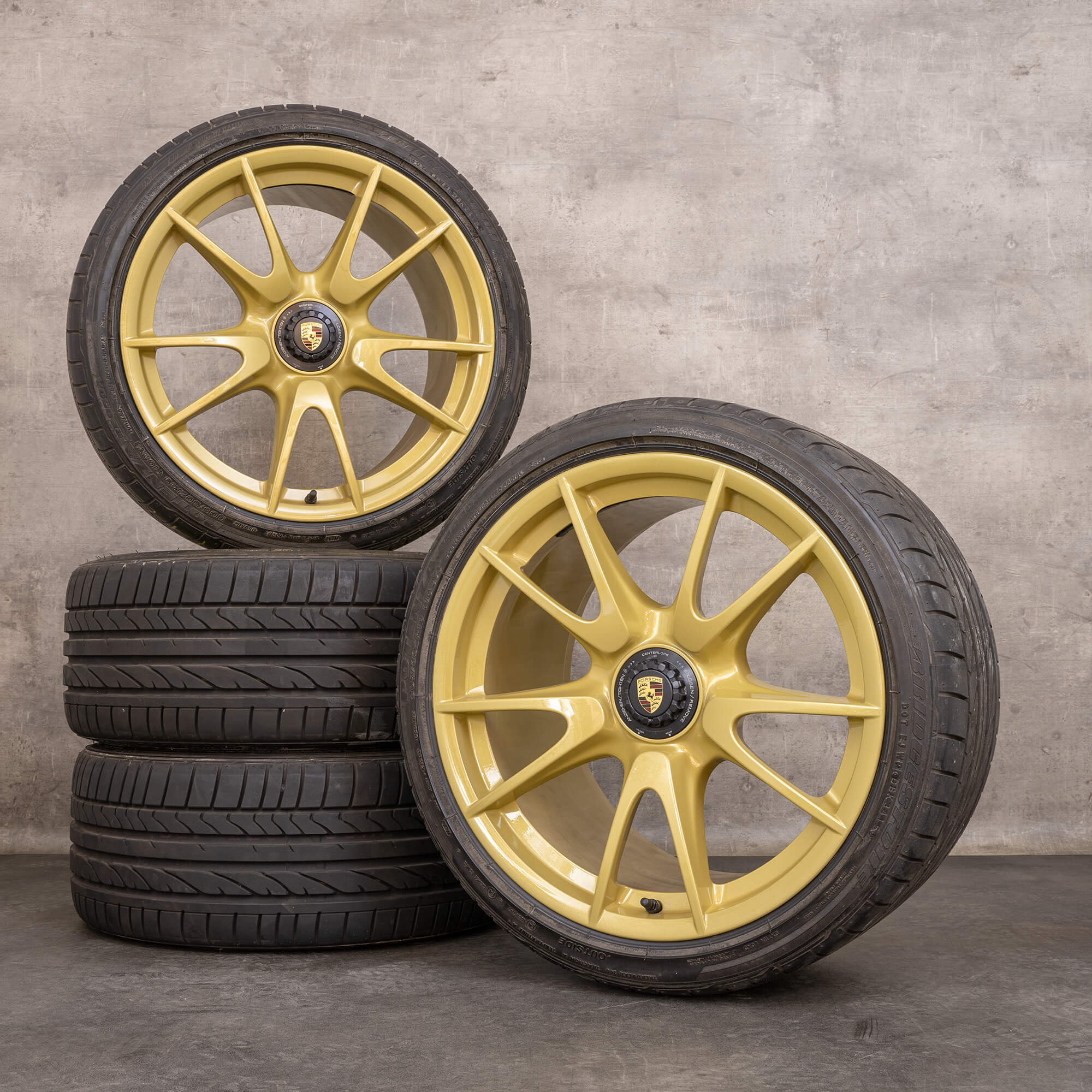 Original Porsche 911 Felgen 19 Zoll 997 GT3 Sommerräder 99736215795 99736216590 Felgen classic gold glanz