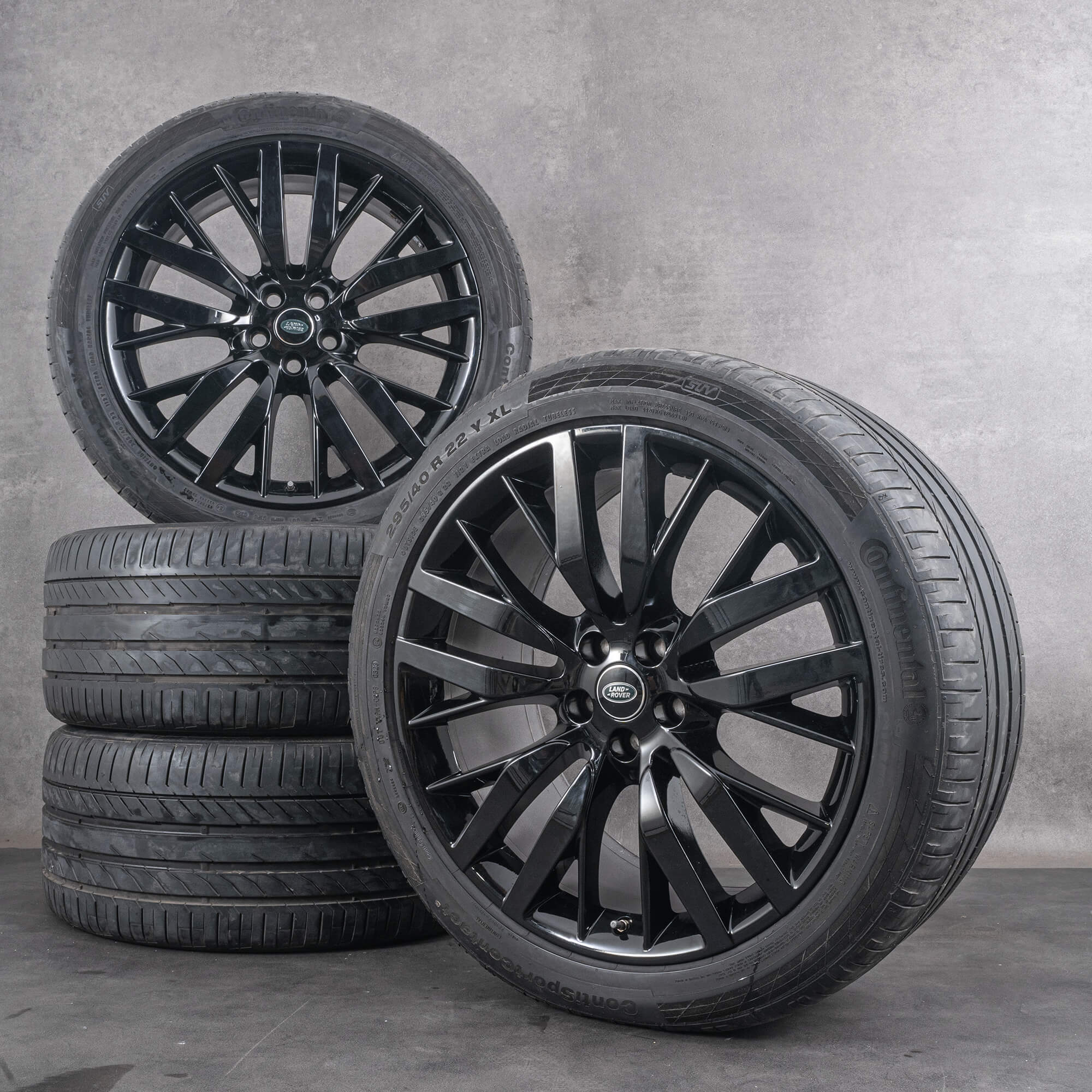 OEM Land Rover rims 22 inch Range SVR L494 Sport summer wheels and tire package FK6m-1007-BA black glossy