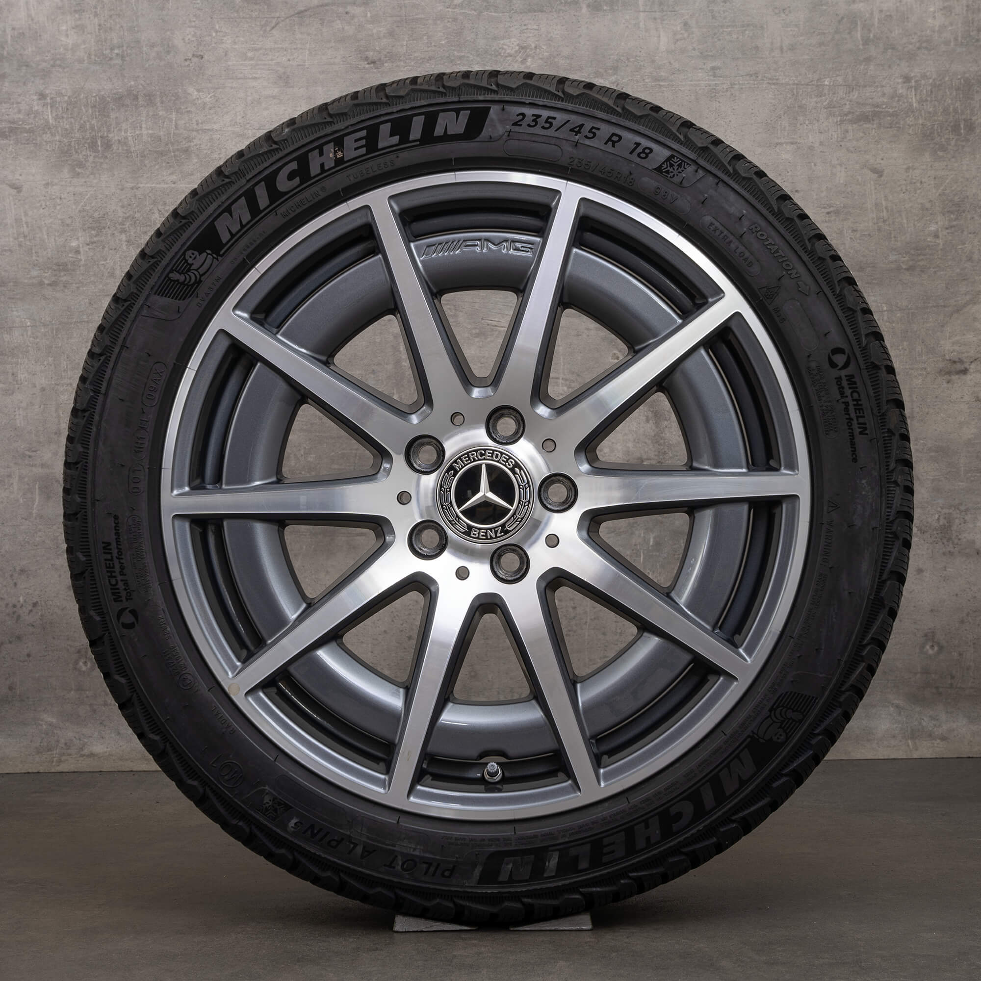 Oryginalne koła zimowe Mercedes Benz Klasa C C43 AMG 18 cali W206 S206 felgi A2064012100 himalaya szary polerowane
