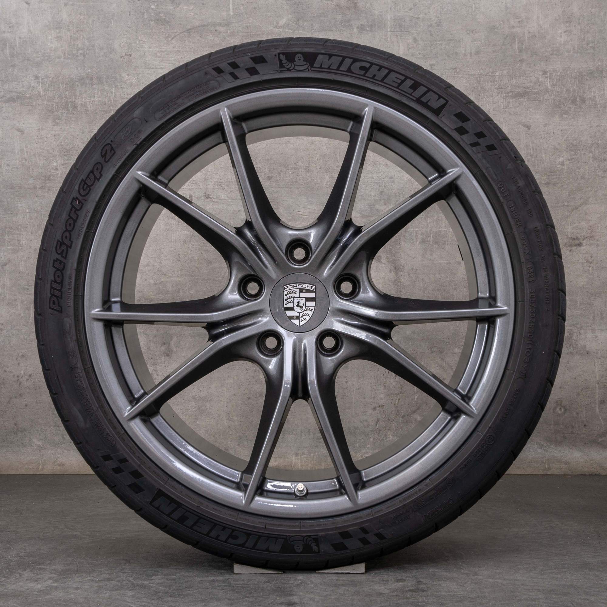 Oryginalne felgi Porsche 991 II 20 cali C2 Carrera T – opony letnie 99136271000 99136276000 tytanowy połysk
