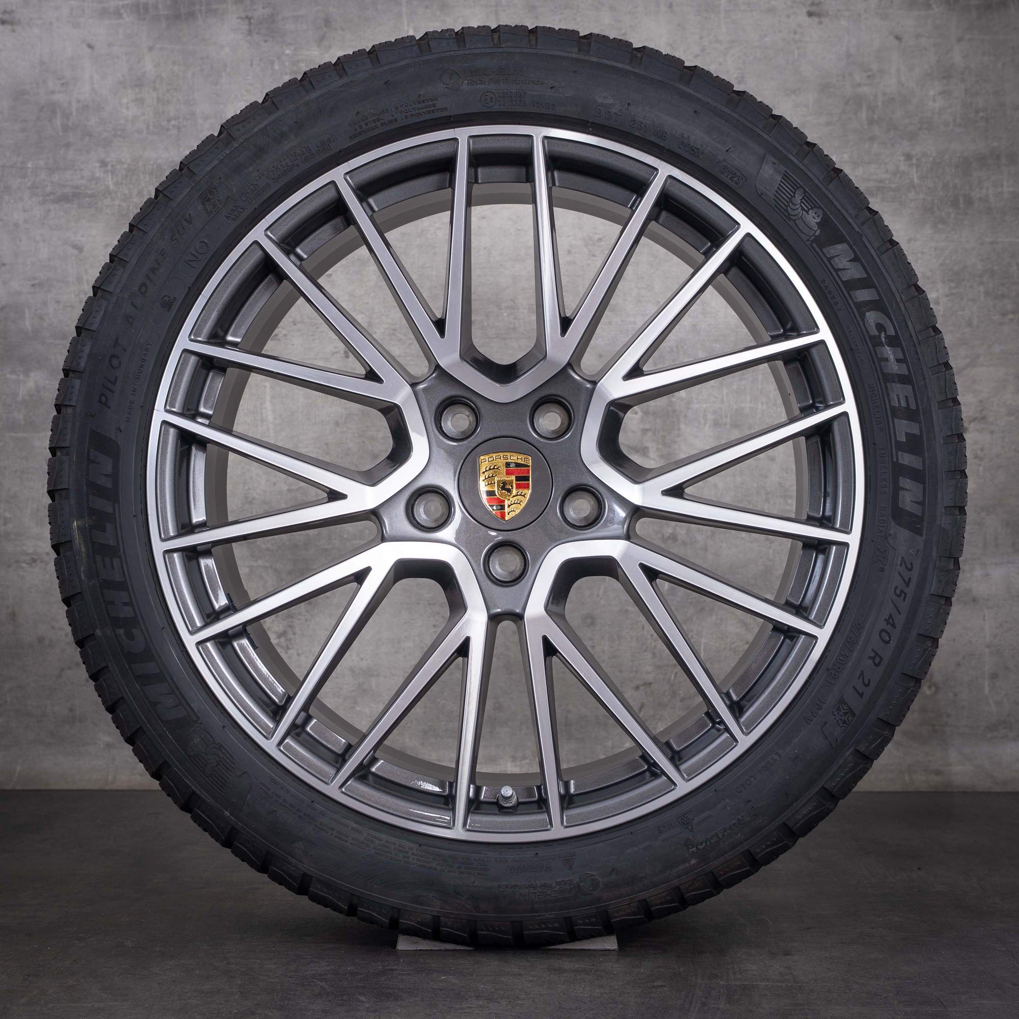 Original Porsche Cayenne Winterräder 21 Zoll 9YA E3 Felgen 9Y0601025BF 9Y0601025BG titan front glanzgedreht