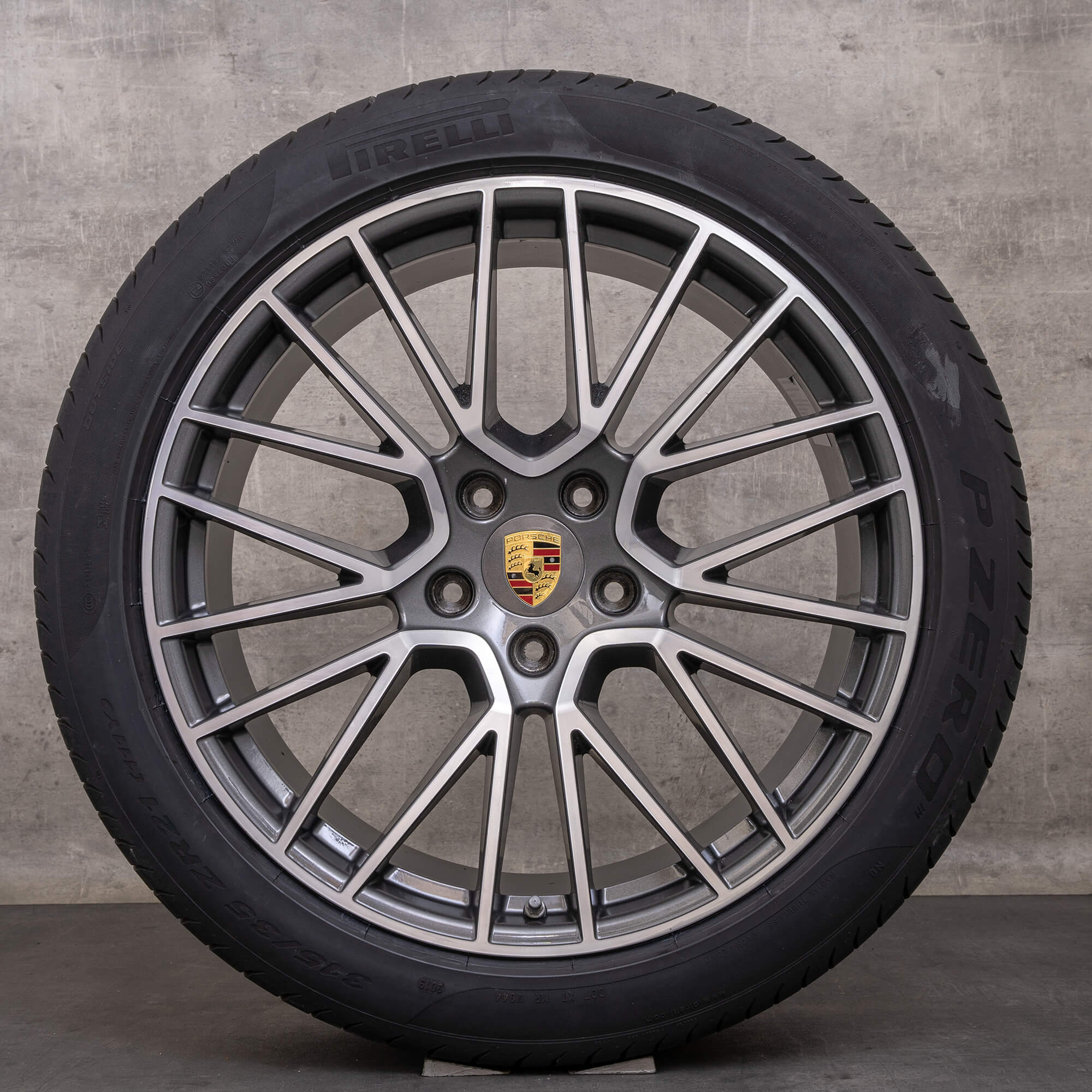 Originele Porsche Cayenne velgen 21 inch Turbo GTS Sommerrder RS Spyder 9Y0601025K 9Y0601025L titanium glans gedraaid