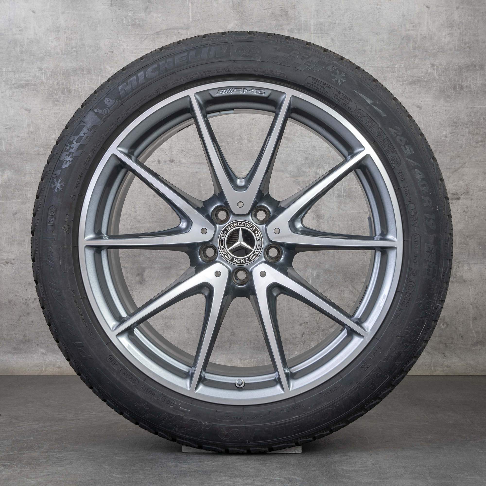 Oryginał Mercedes Benz Klasa E E63 & S AMG koła zimowe 19 cali W213 S213 felgi A2134012600 A2134014600 himalaya szary polerowane toczone