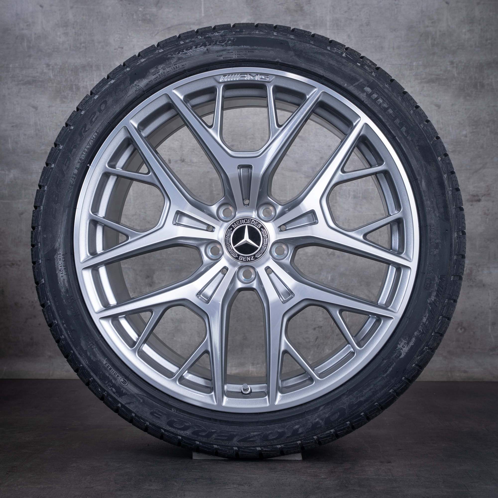 Original Mercedes-Benz S-Klass AMG vinterhjul 20 tum W223 V223 fälgar A2234018400 A2144015500 himalaya grey frontpolerad NYA