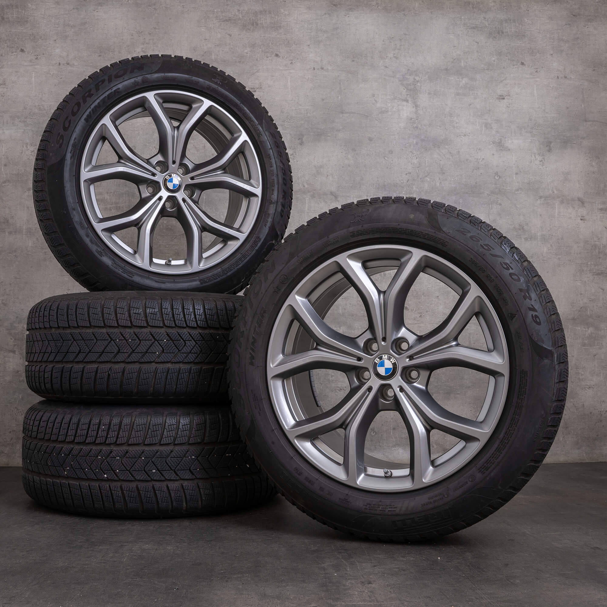 Originais BMW X5 X6 jantes e pneus inverno 19 polegadas G05 G06 styling 735 6883752 ferric grey brilho dianteiro
