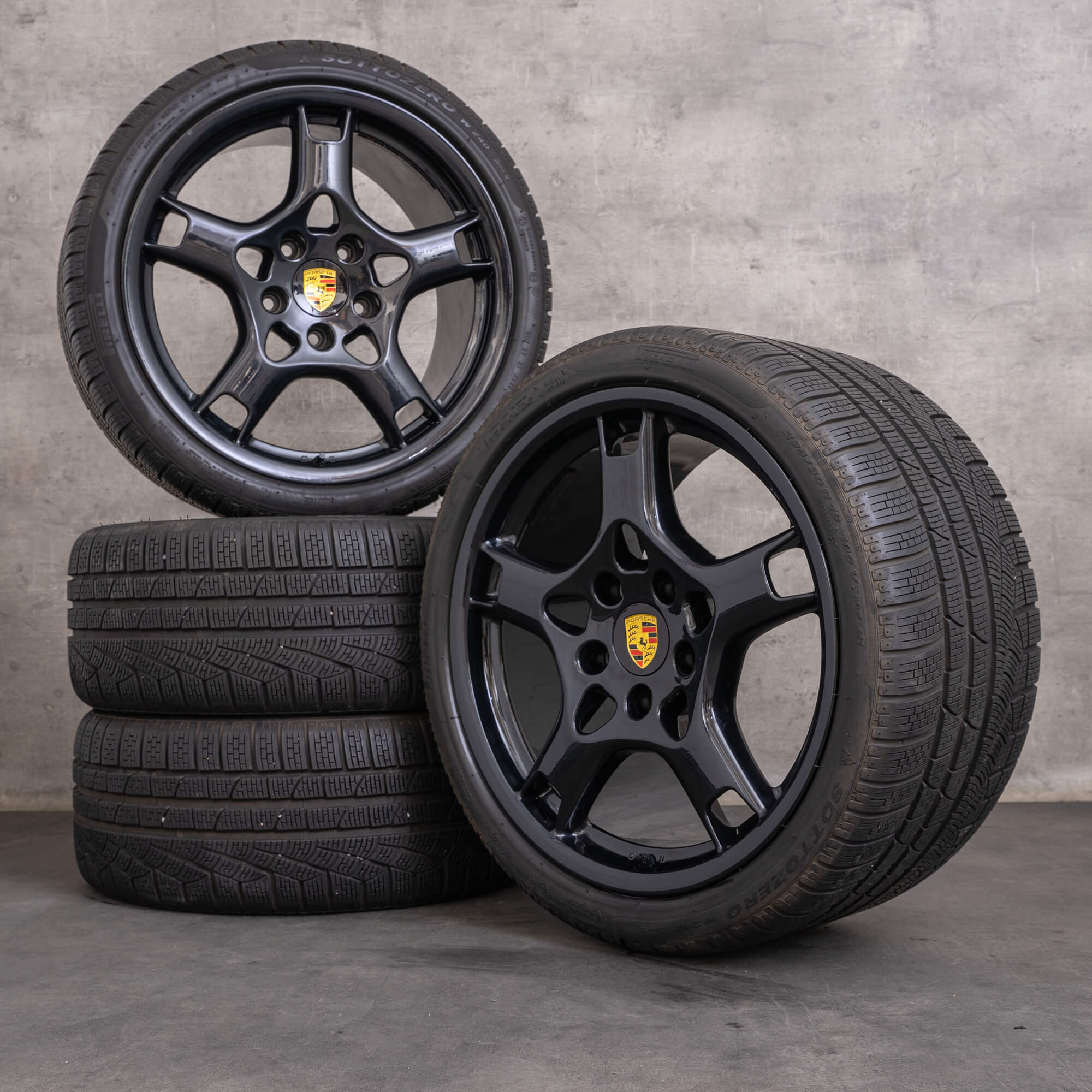 Original Porsche 911 Carrera llantas de invierno 19 pulgadas 997 C2 99736215606 99736216208 jet black - 041