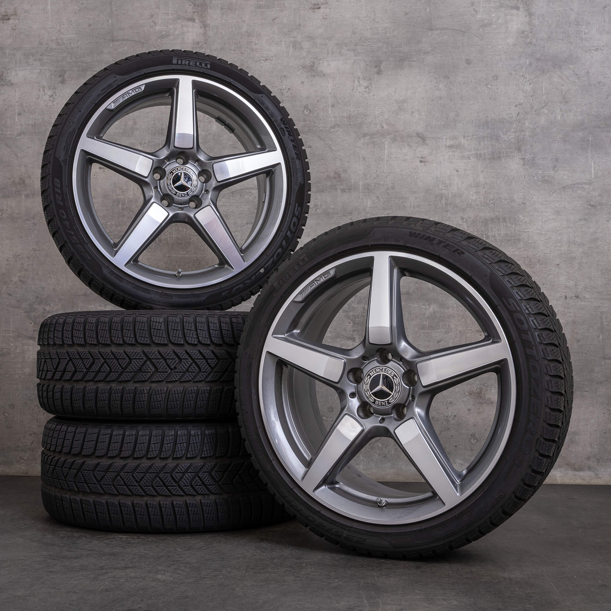 OEM Mercedes Benz SLK 55 SLC 43 AMG snow tire packages 18 inch W172 R172 Rims A1724012802 himalaya grey glossy turned