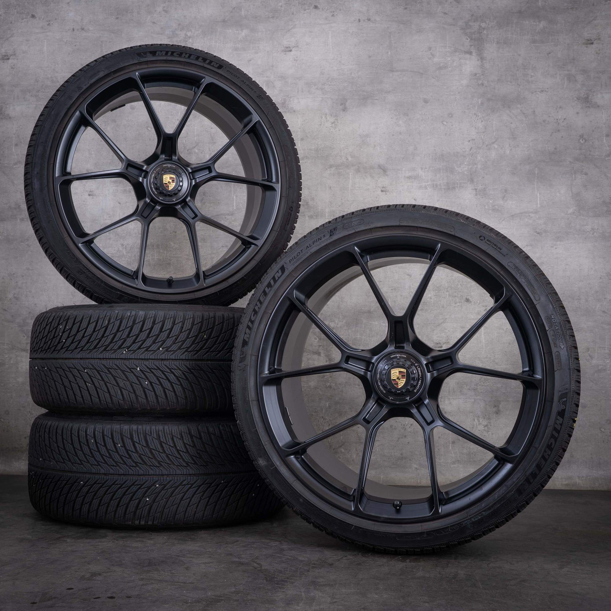 Originale Porsche 911 vinterhjul 20 21 tommer 992 I GT3 & RS fælge 9GT601025B 9GT601025C mat sort