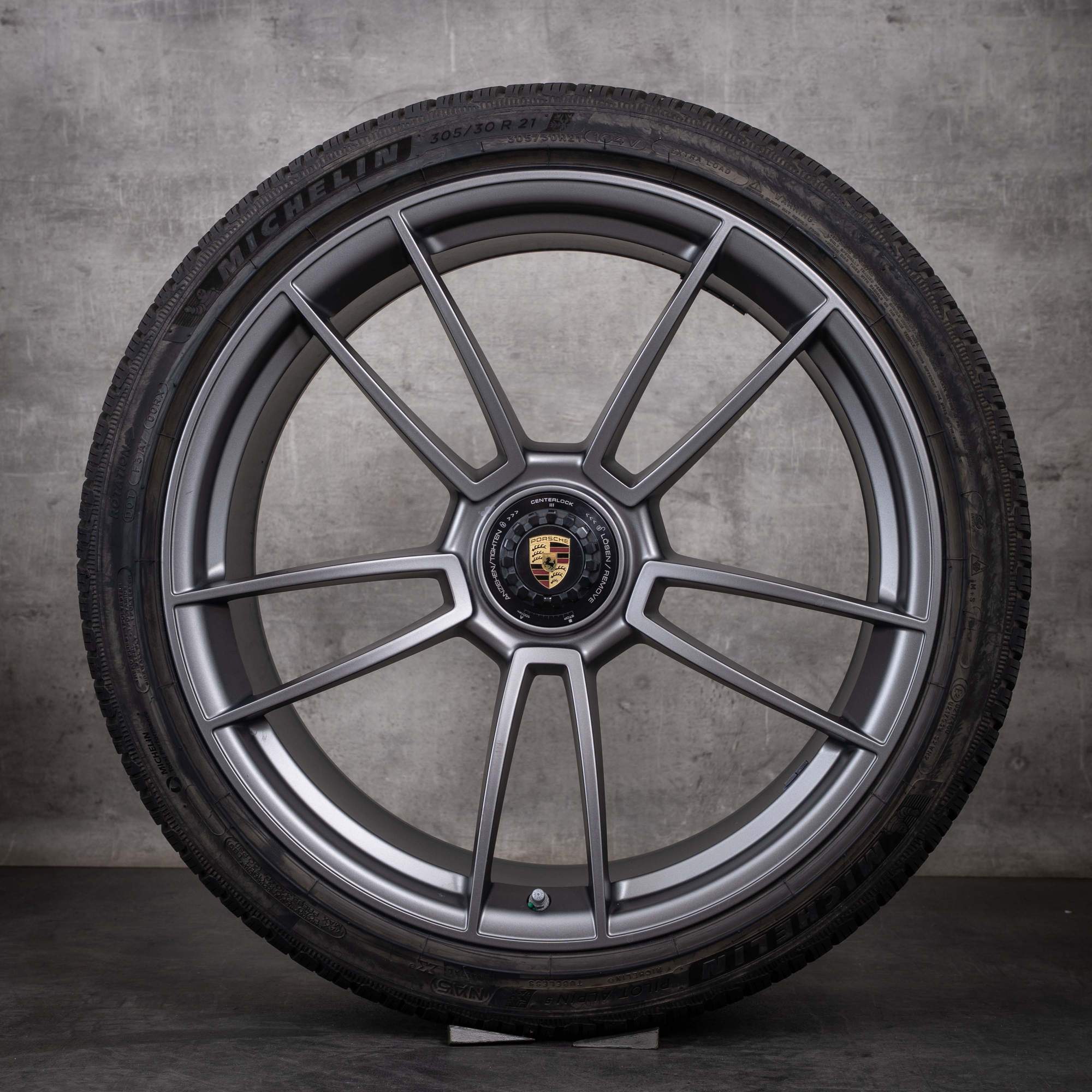 Originale Porsche 992 I vinterhjul 20-21 tommer fælge 992601025AB 992601025AC Turbo S platinsølv mat