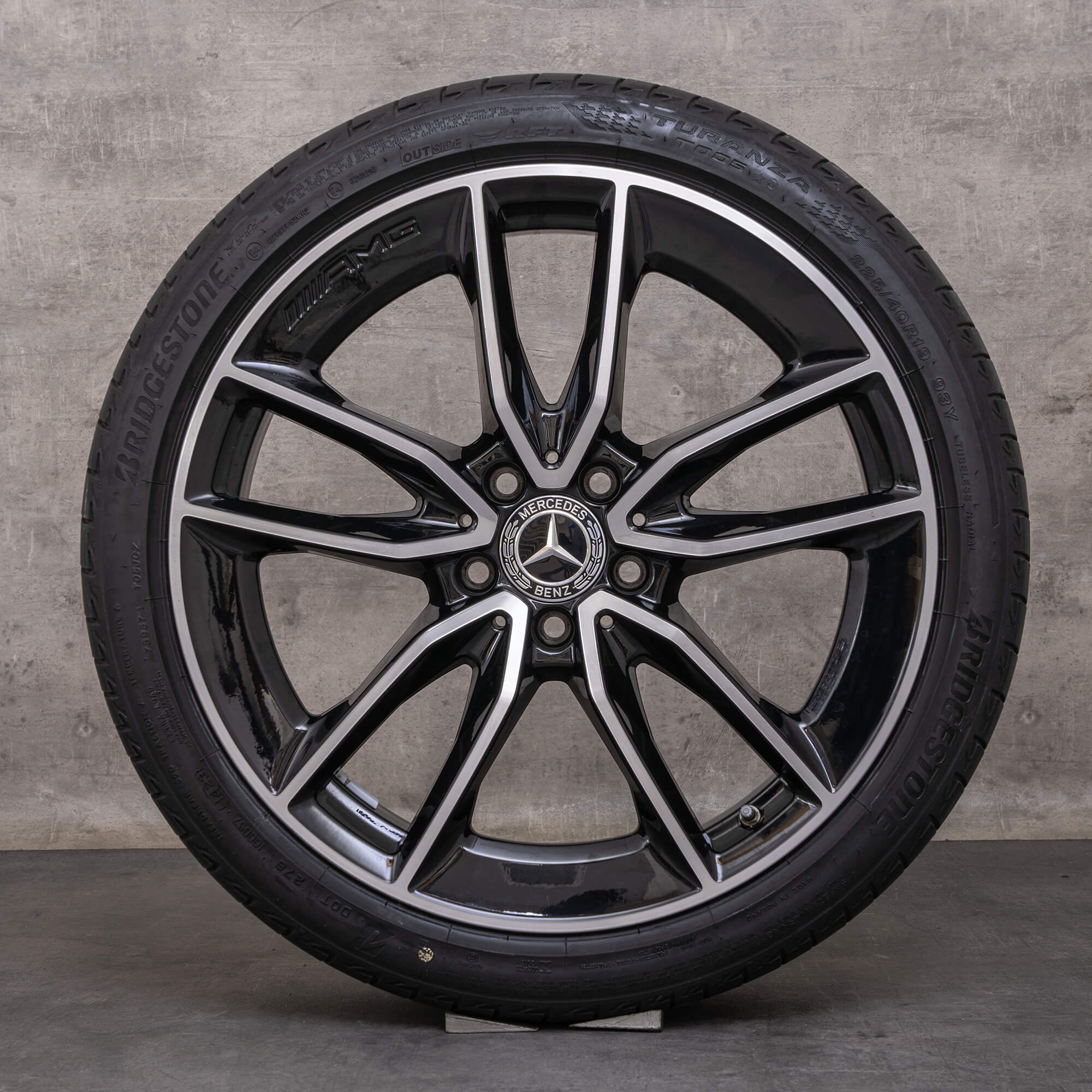 OEM Mercedes Benz C-Class C43 AMG rims 19 inch W205 S205 C205 A205 summer wheels A2054010701 A2054010801 black glossy turned