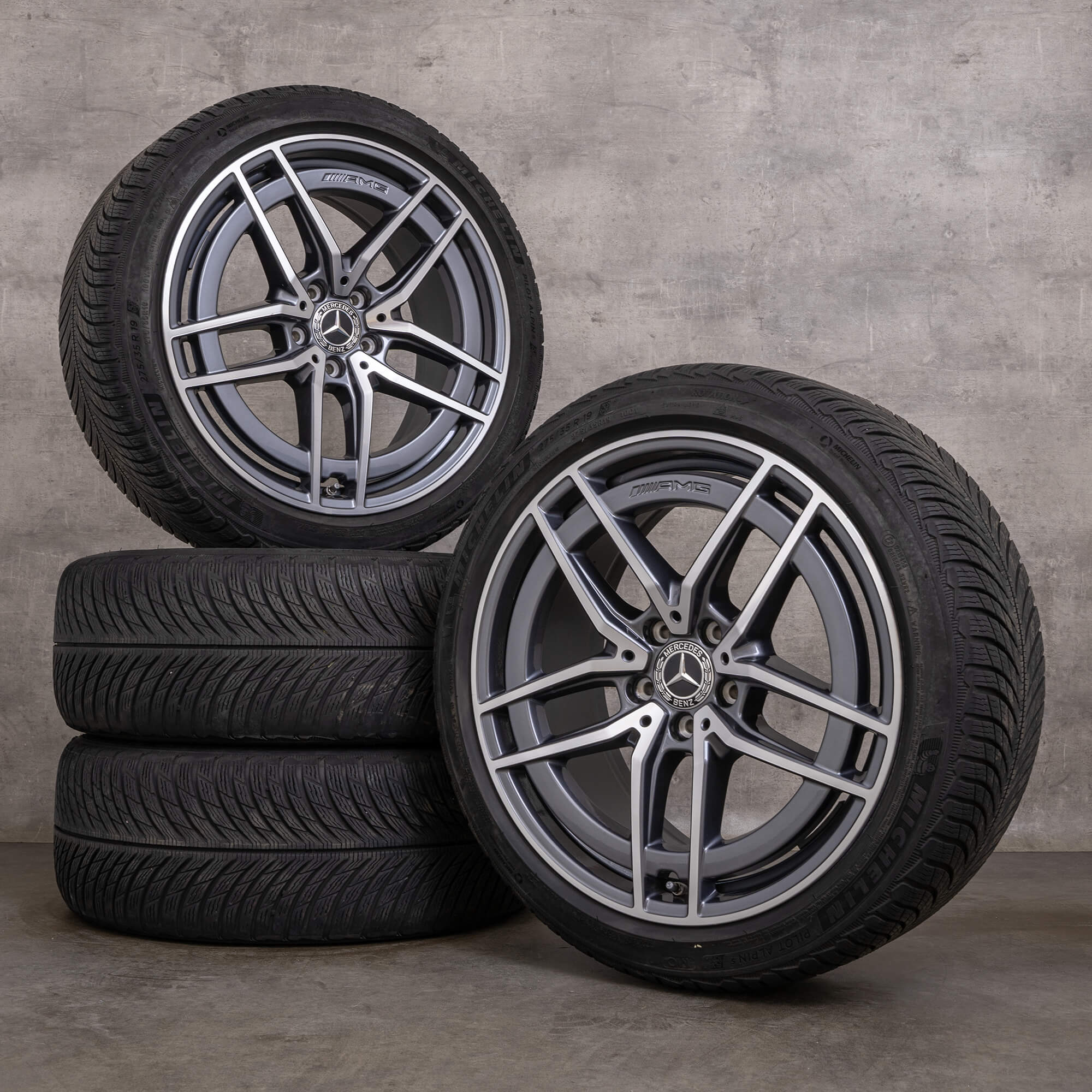 Originální zimni pneumatiky Mercedes Benz třídy E E43 E53 AMG 4Matic 19 palcové disky W213 S213 C238 A238 A2134016700 A2134016800 himalaya šedé lesklé soustružené