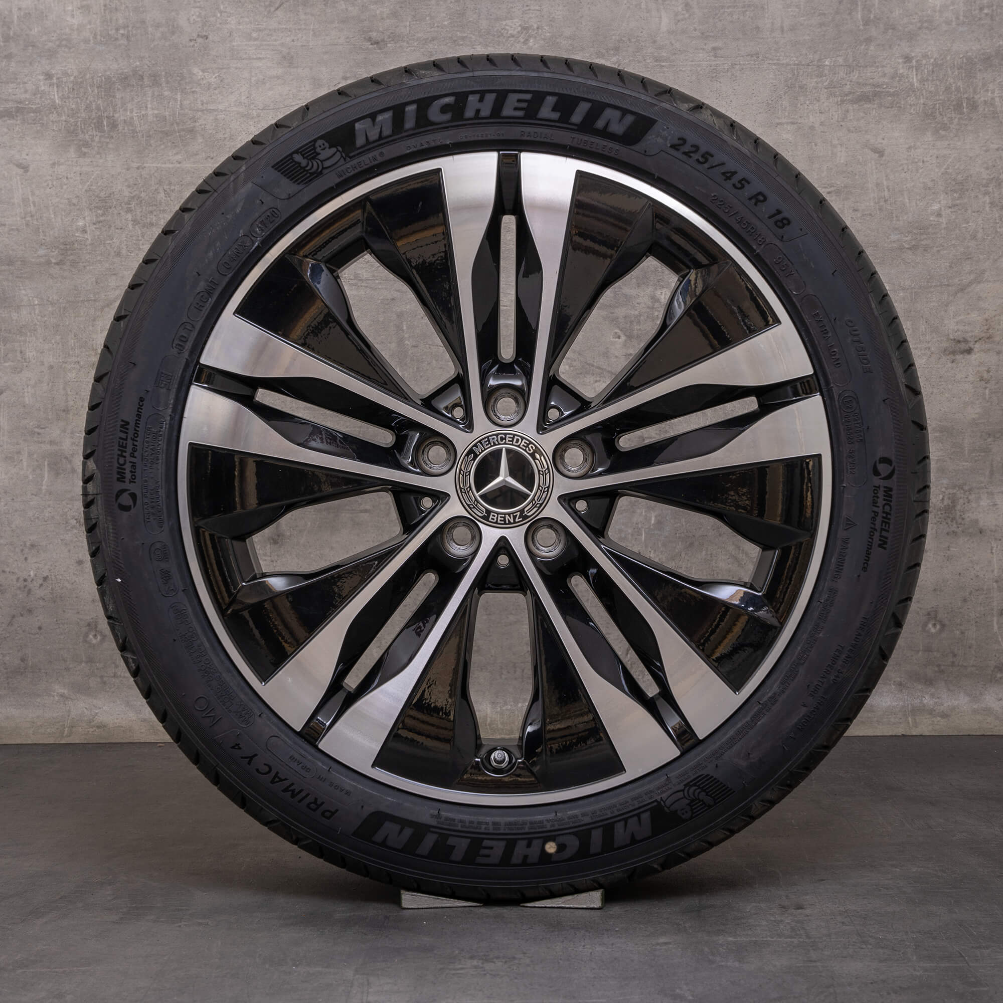 OEM Mercedes Benz C-Class 18 inch AMG rims W206 S206 summer tires A2064017300 black glossy turned