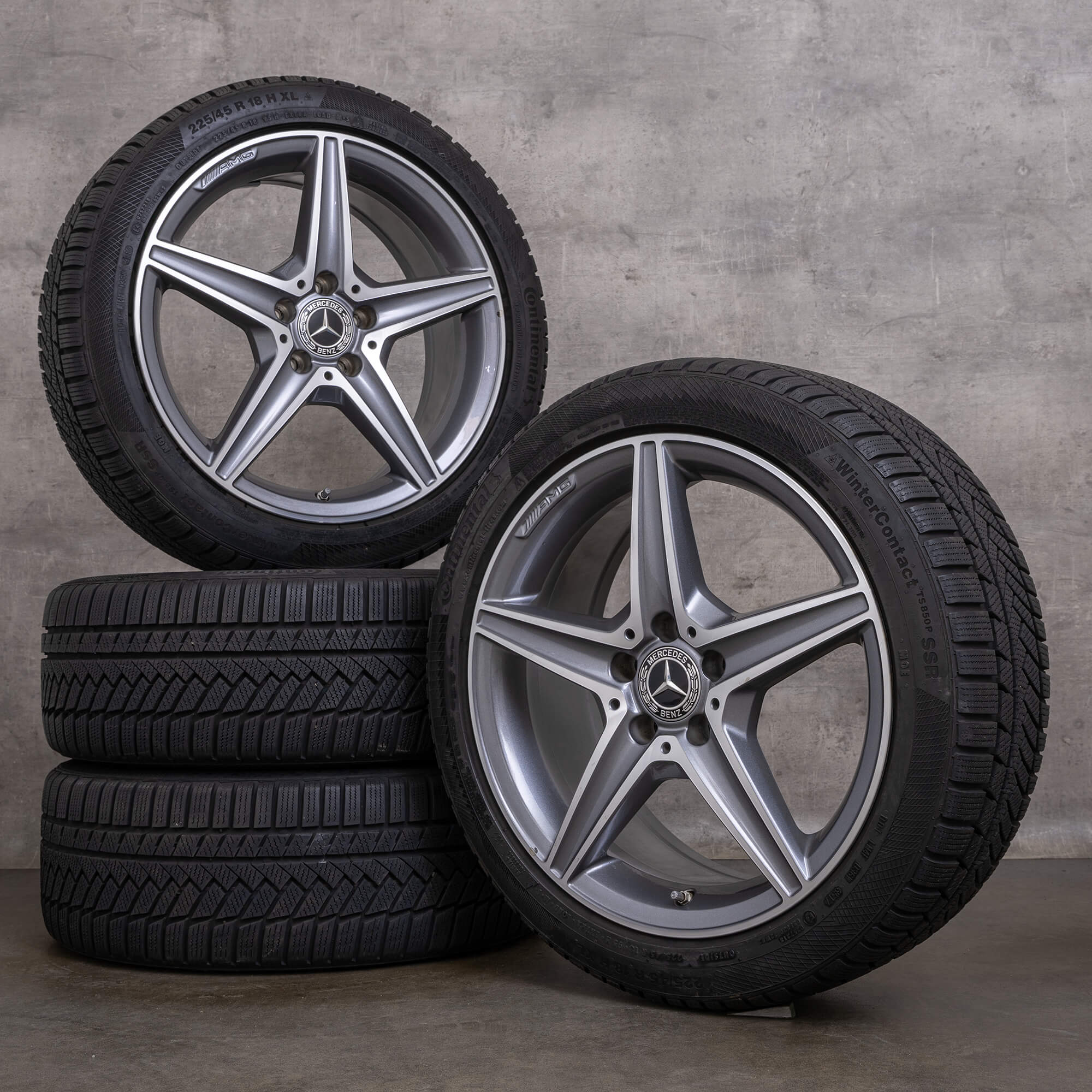 Originální zimni alu kola Mercedes Benz třídy C AMG 18" W205 S205 C205 A205 A2054011100 himalaya šedá lesklá soustružená