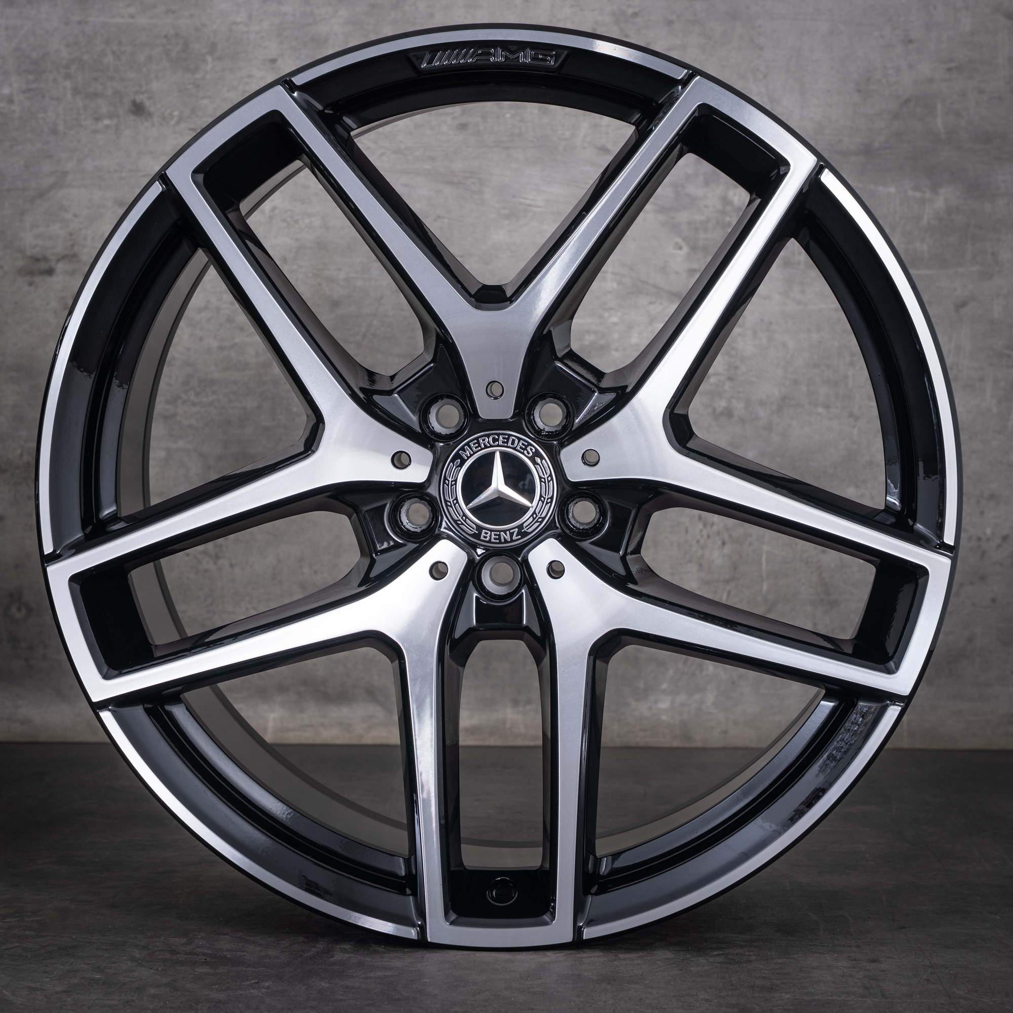 Originale Mercedes-Benz GLE & 43 AMG-fælge 21 tommer C292 A2924011600 A2924011700 sorte forside diamond cut NYE - fælg 4 af 4