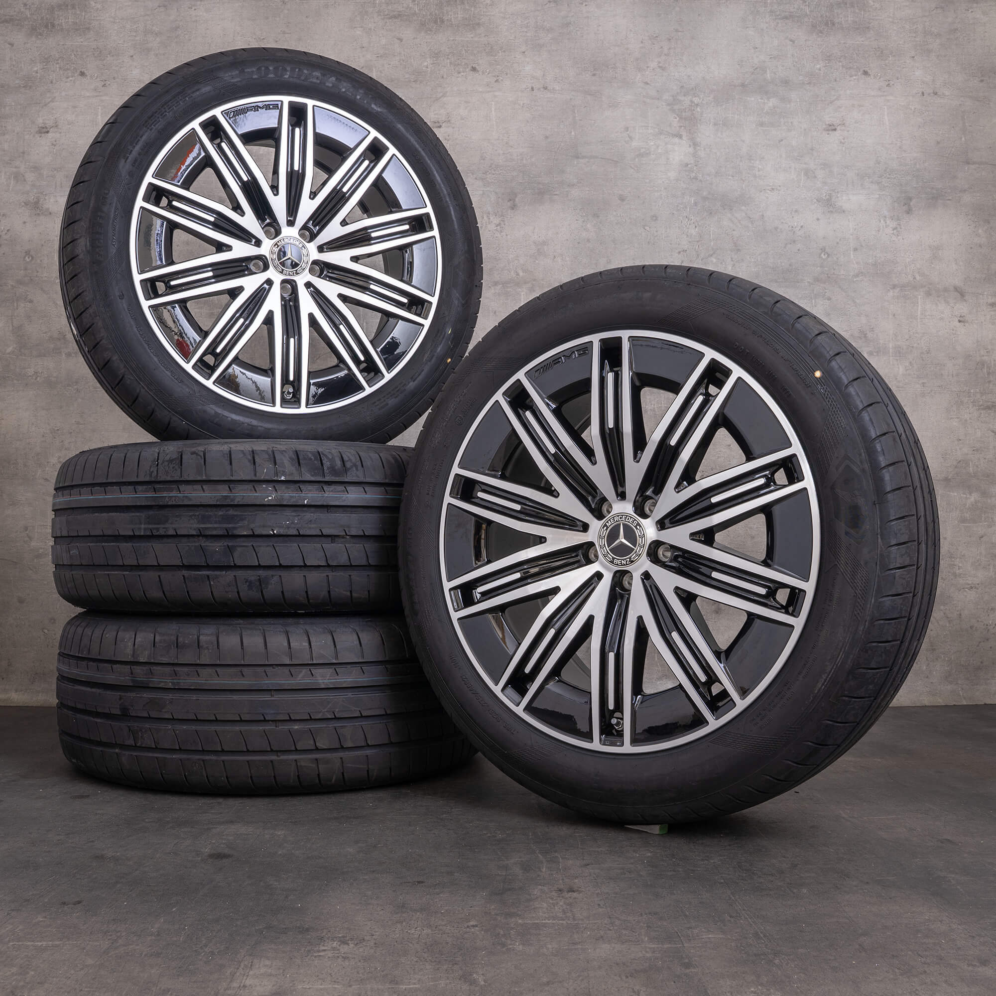 OEM Mercedes-Benz EQS X296 AMG 21inch SUV 4Matic summer wheels A2964011600 A2964011700 diamond cut black