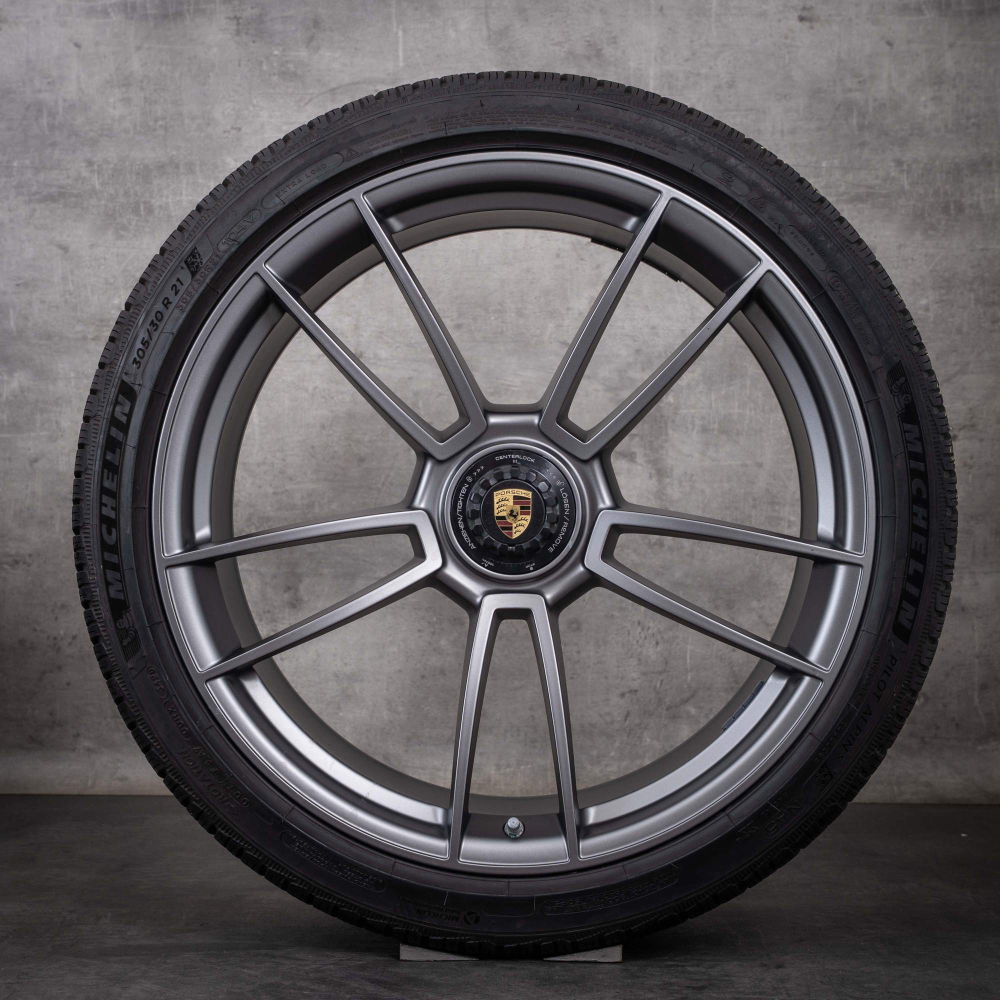 Originale Porsche 992 I vinterhjul 20-21 tommer fælge 992601025AB 992601025AC Turbo S platinsølv mat
