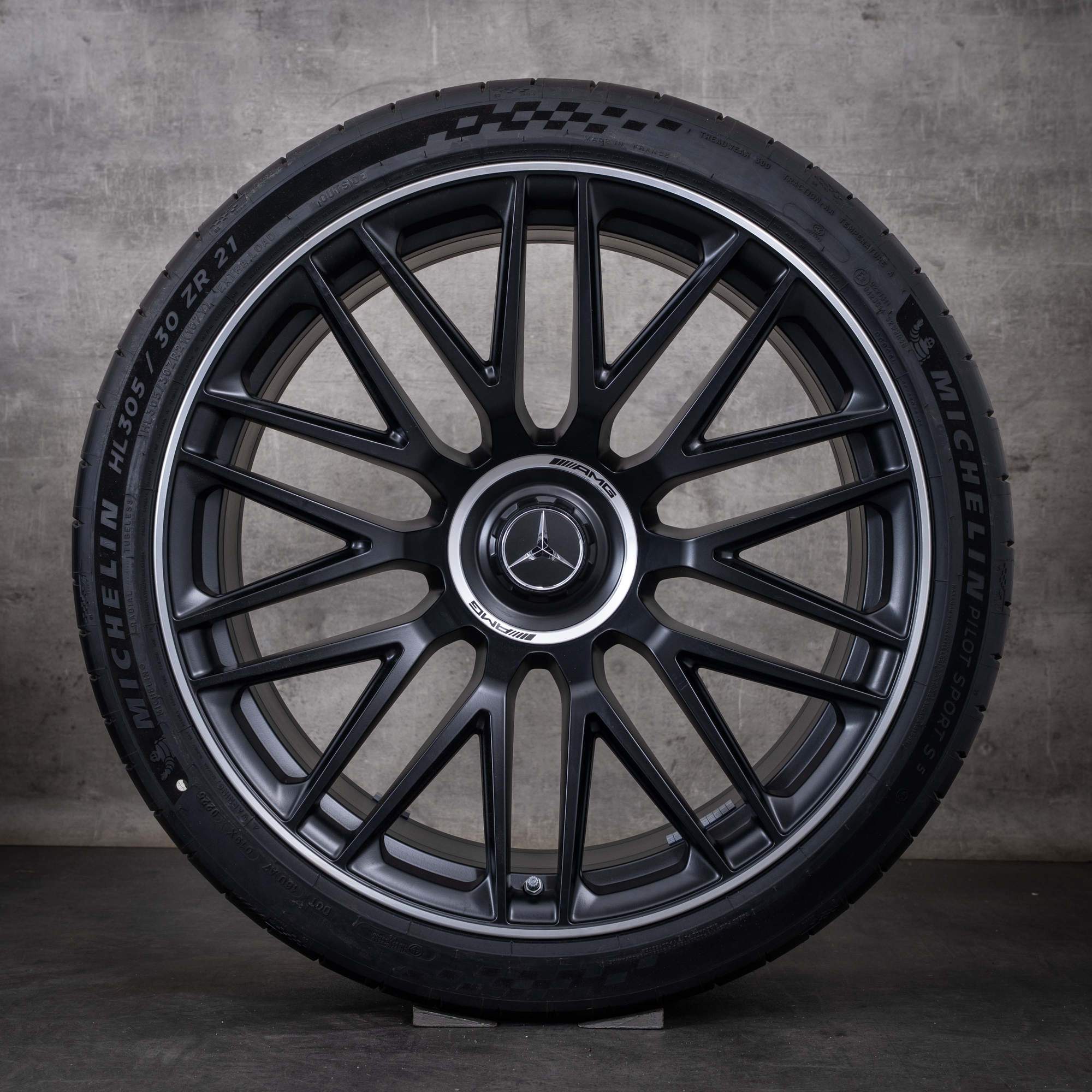 Originale Mercedes-Benz AMG GT-felger 21 tommer C192 sommerhjul A1924011900 A1924012000 matt svart, frontpolert