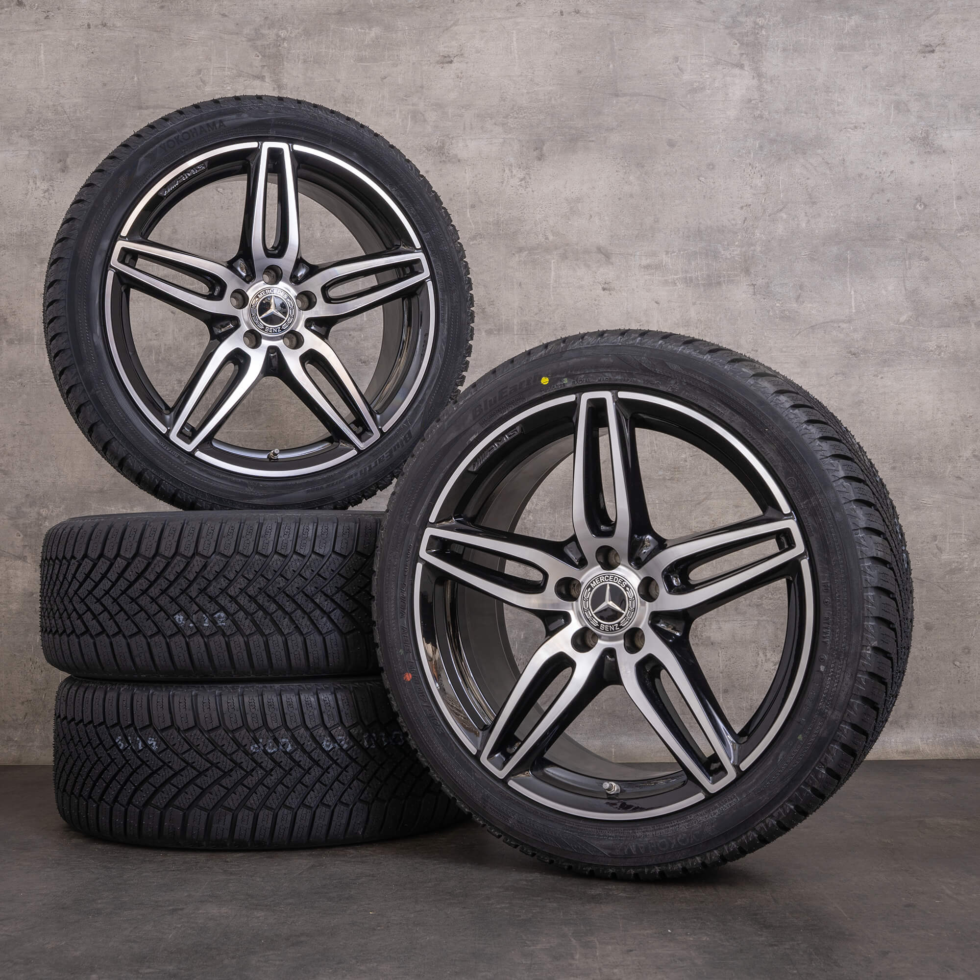 Original Mercedes Benz E-Klasse AMG Winterräder 19 Zoll W213 S213 C238 A238 Felgen A2134012000 schwarz front glanzgedreht NEU