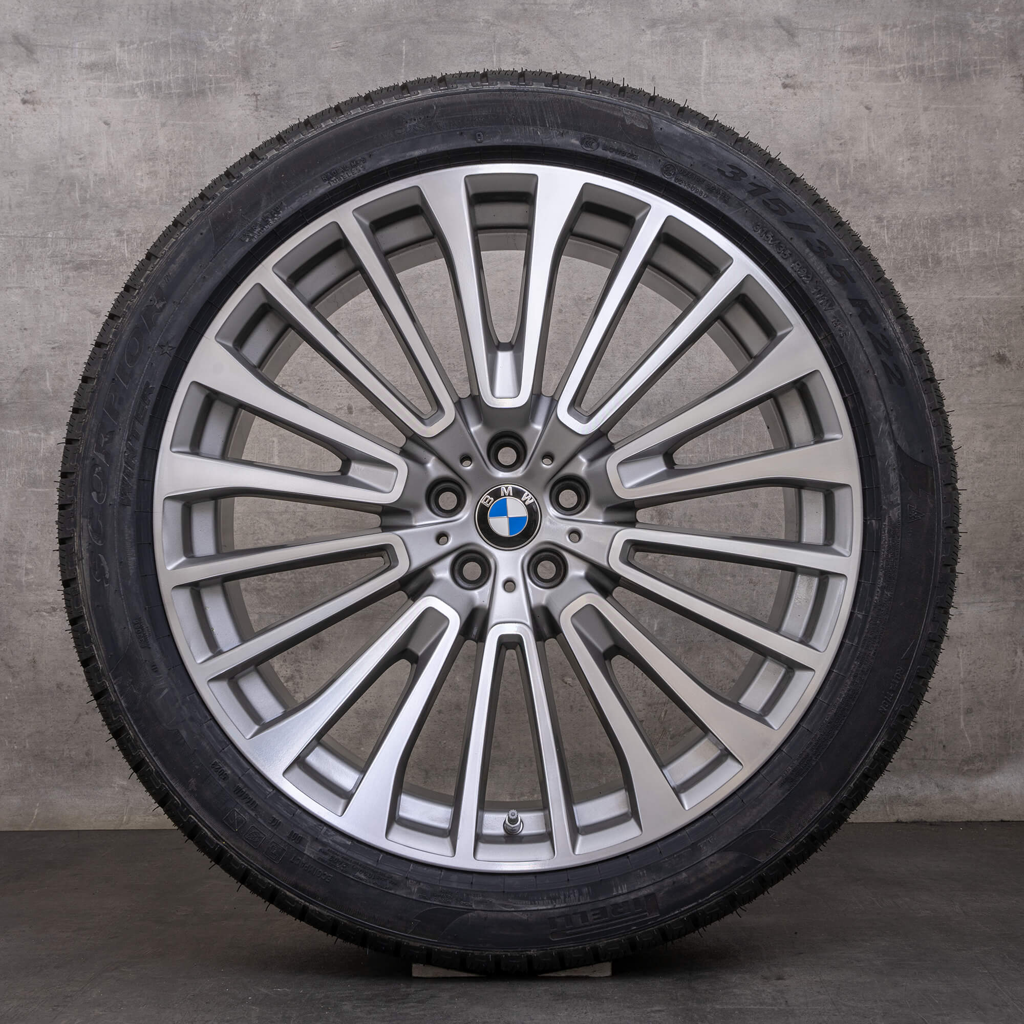 Originale BMW X7 vinterdæk med fælge 22 tommer G07 styling 757 6885144 6885463 ferric grey glossy turned