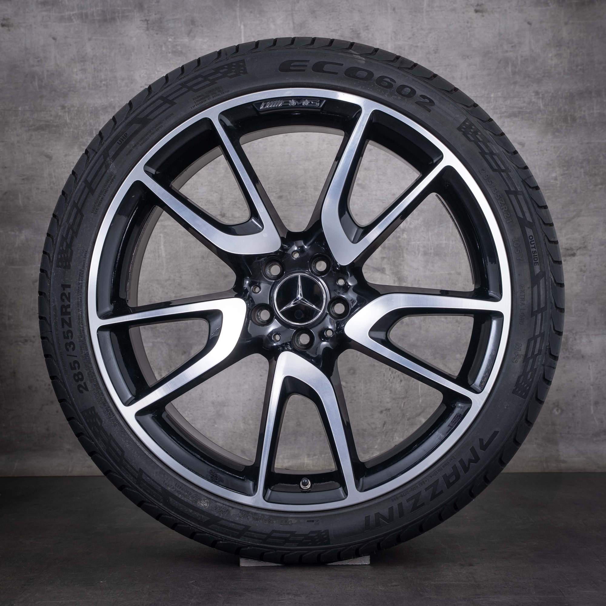 Jante originale Mercedes-Benz GLC 43 AMG de 21 inci X253, roți de vară A2534012000 A2534012800 negre diamantate la suprafața frontală