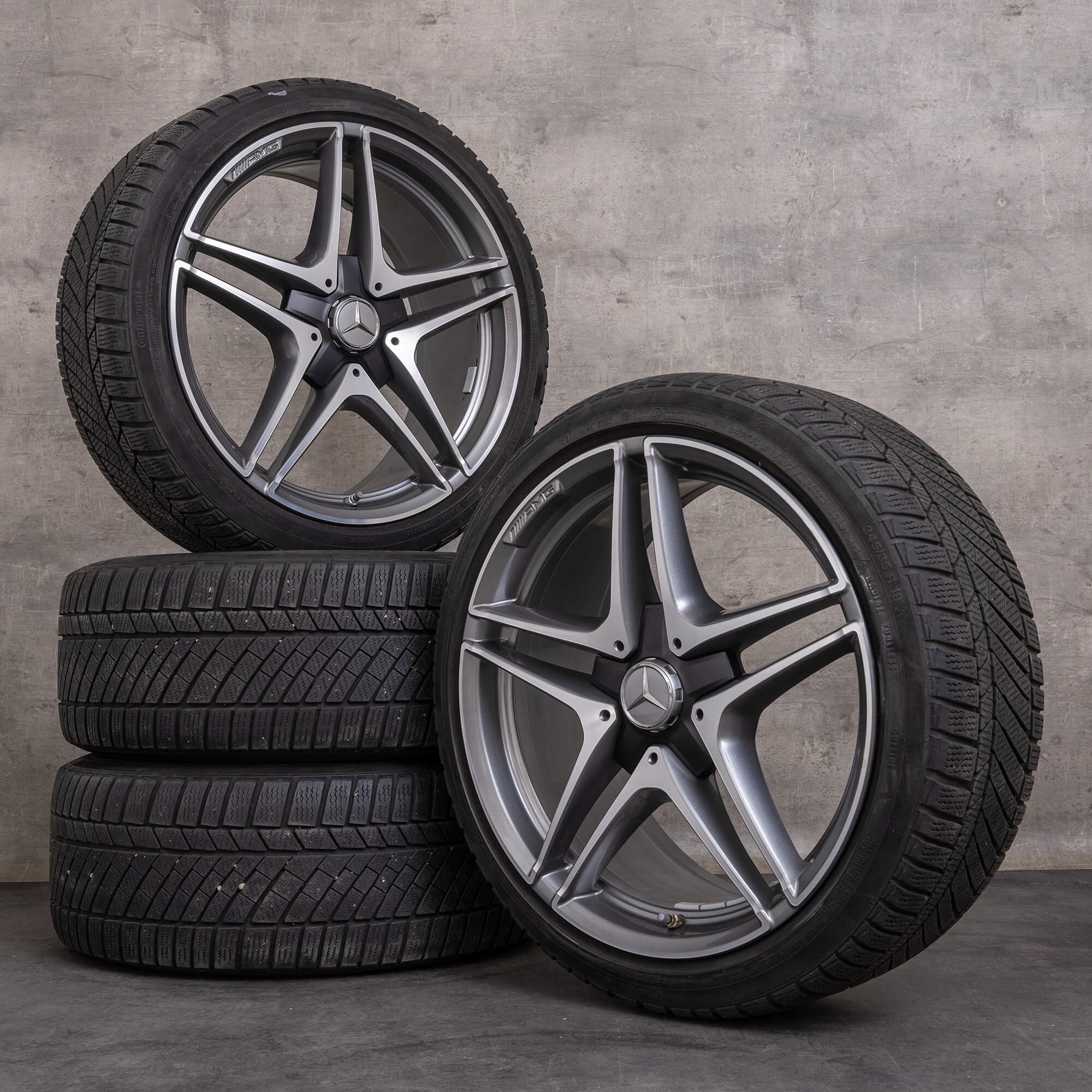 Originale AMG Mercedes Benz C-Klasse C63 & S vinterdæk 19 tommer W205 S205 fælge A2054011900 A2054013600 himalaya grey glossy turned